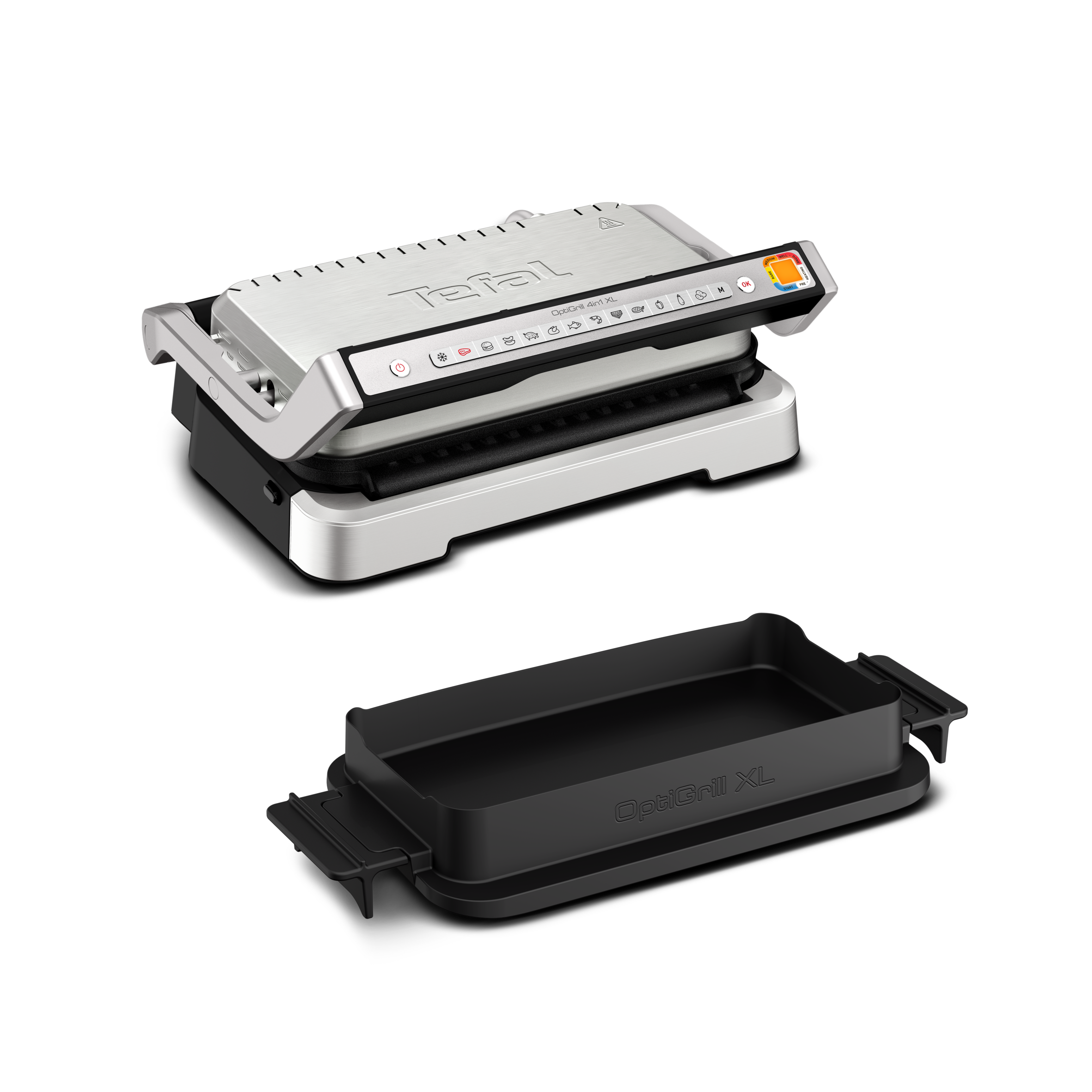Пакет Интелигентен грил OptiGrill 4in1 Tefal GC784D30, Бургер преса K1851134 и Шишове XL K185S734 неръждаема стомана