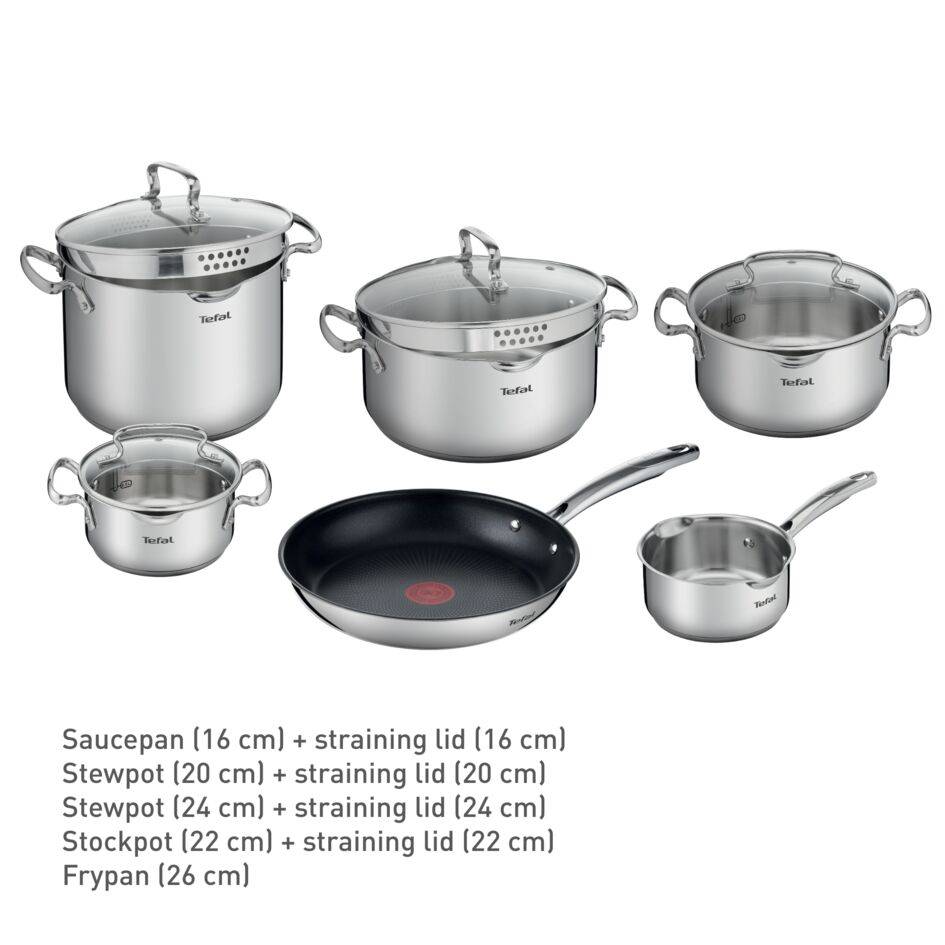 КОМПЛЕКТ СЪДОВЕ DUETTO+ 10 ЧАСТИ: КАСЕРОЛА 16 СМ, ТЕНДЖЕРИ 16/20/24 СМ, ДЪЛБОКА ТЕНДЖЕРА 22 СМ, ТИГАН 26 СМ