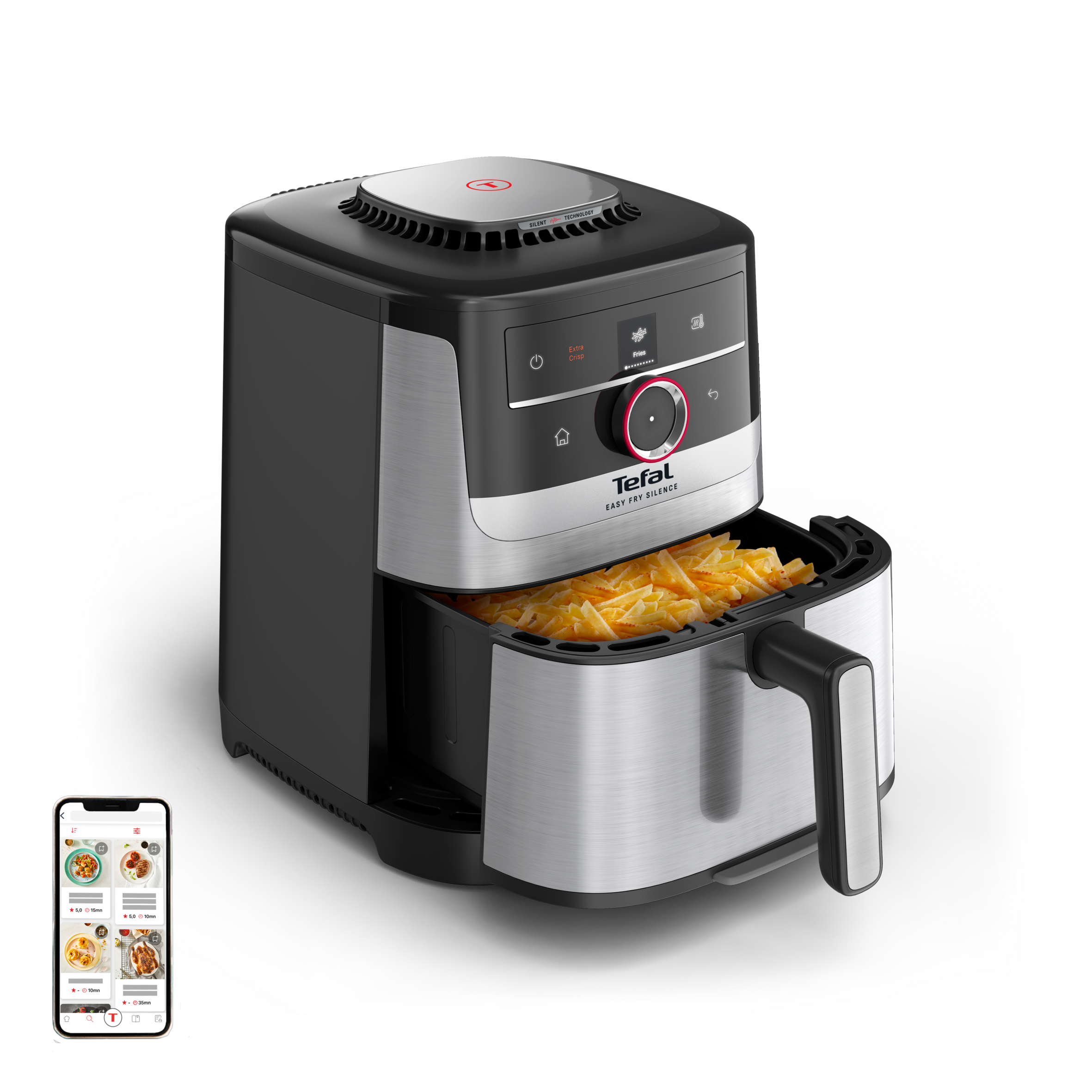 Уред за готвене с горещ въздух Tefal Easy Fry Silence 5L, тиха технология, система Smart Assist