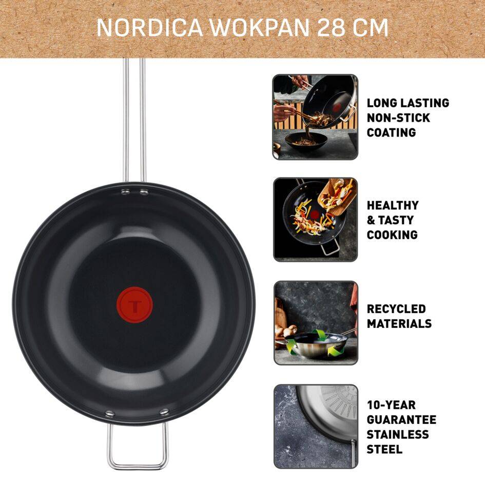 Nordica, Уок тиган 28 см H87119, Неръждаема стомана, Ново поколение незалепващо керамично покритие
