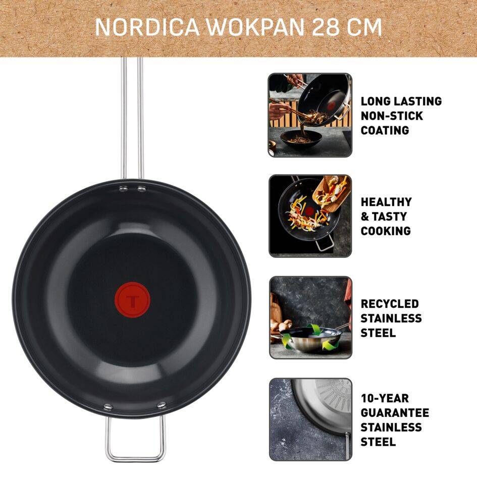 Nordica, Уок тиган 28 см H87119, Неръждаема стомана, Ново поколение незалепващо керамично покритие
