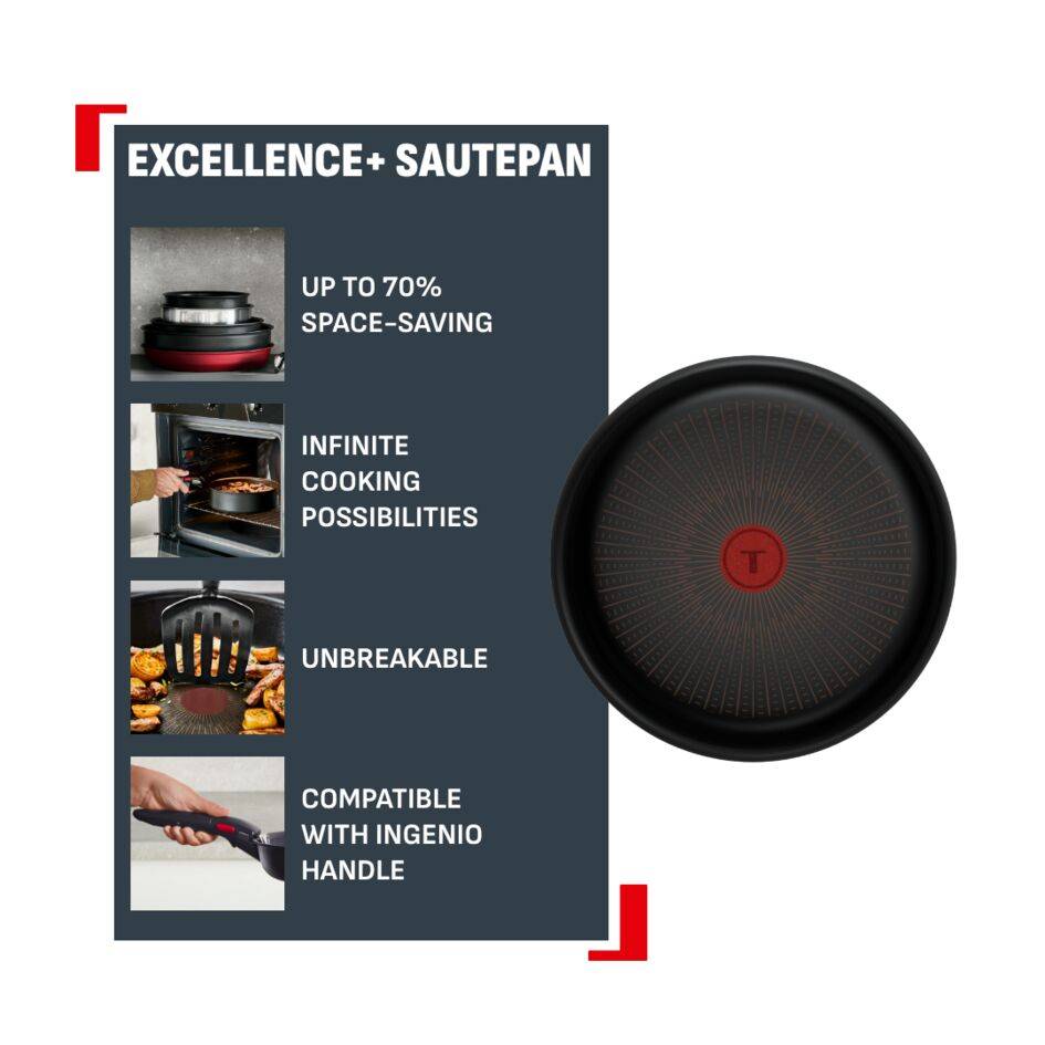 Ingenio Excellence+, дълбок тиган 24 см, подреждащи се един в друг съдове, незалепващо покритие, съвместимост с индукционни котлони
