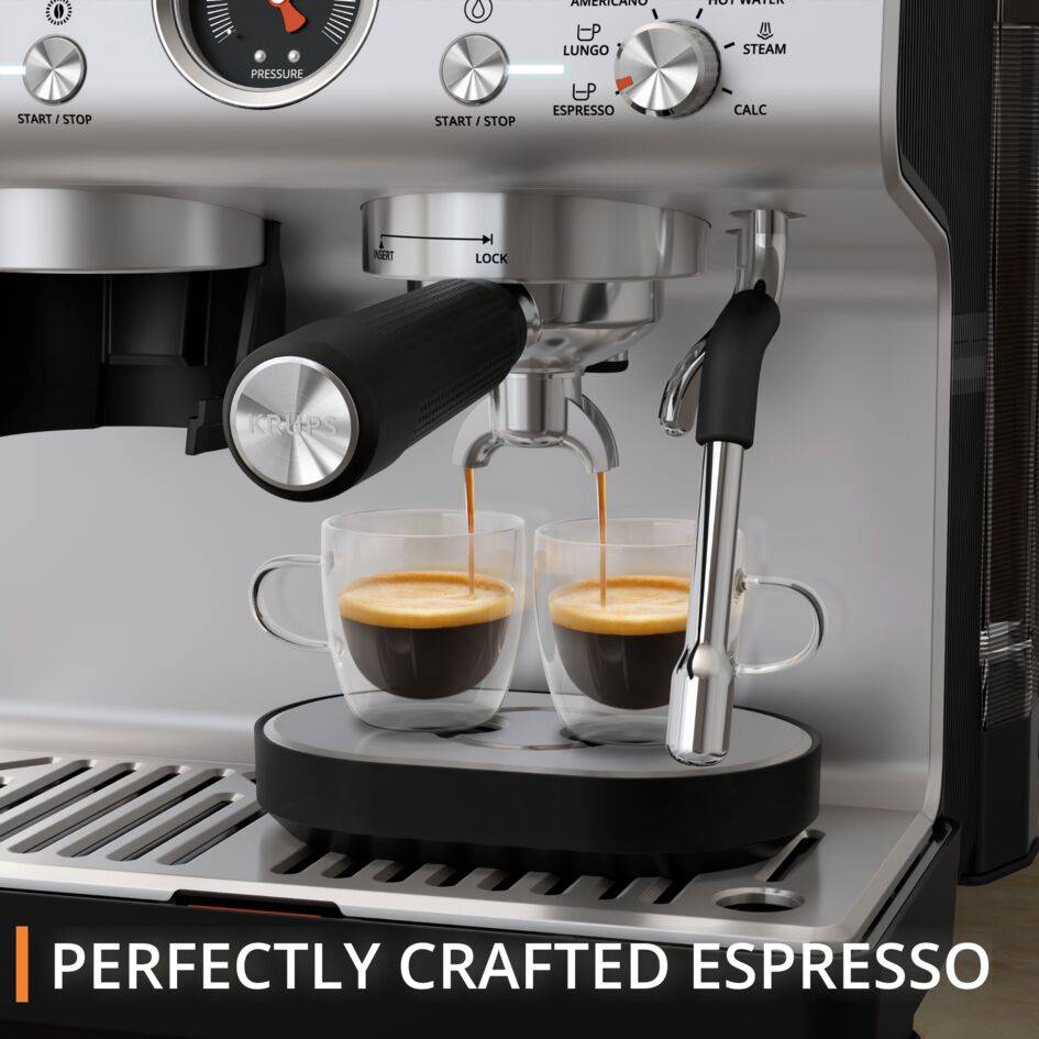 Ръчна еспресо машина с кафемелачка Krups Precision+, Перфектно еспресо, Бариста станция за тампиране