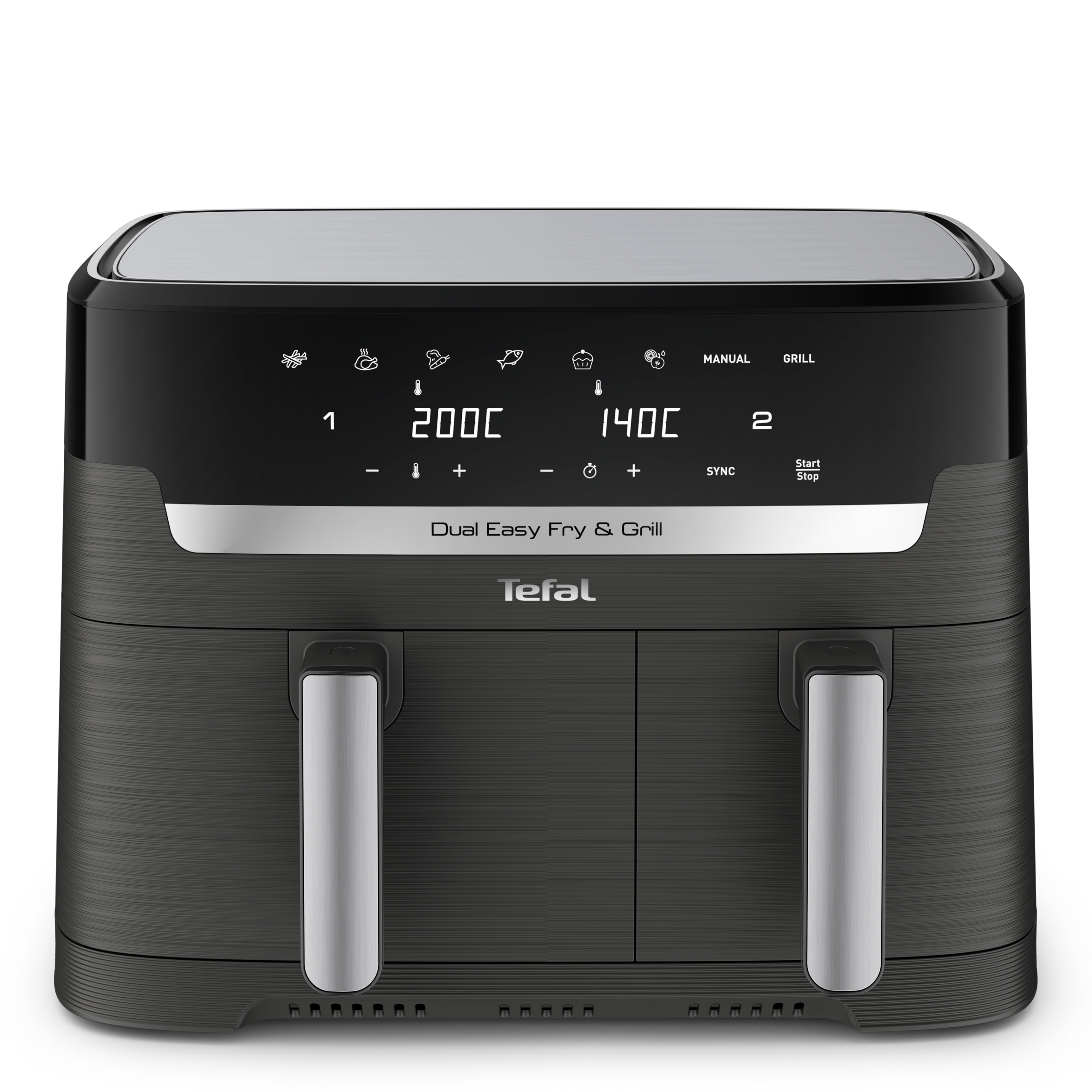 Dual Easy Fry & Grill, Двоен уред за готвене с горещ въздух EY905B10, 8.3л., Тъмносив