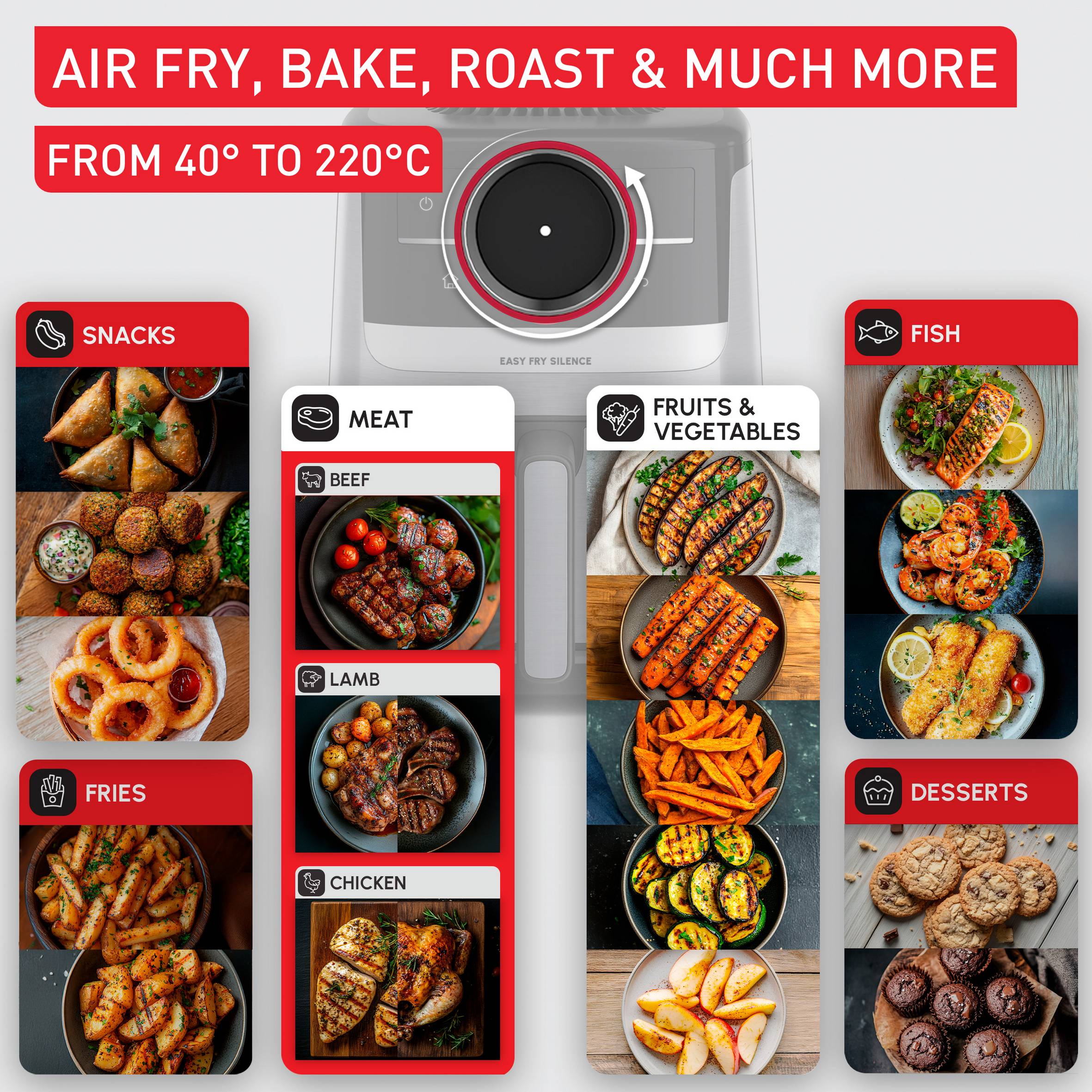 Easy Fry Silence, Air fryer 5L, Silent Technology, Smart Assist System