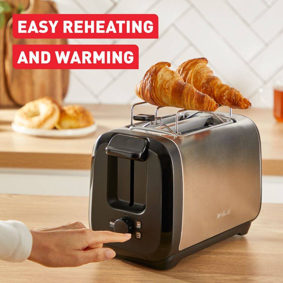 Subito, 2-Slot Toaster with Bun Warmer, Faster Toasting, Black & Inox