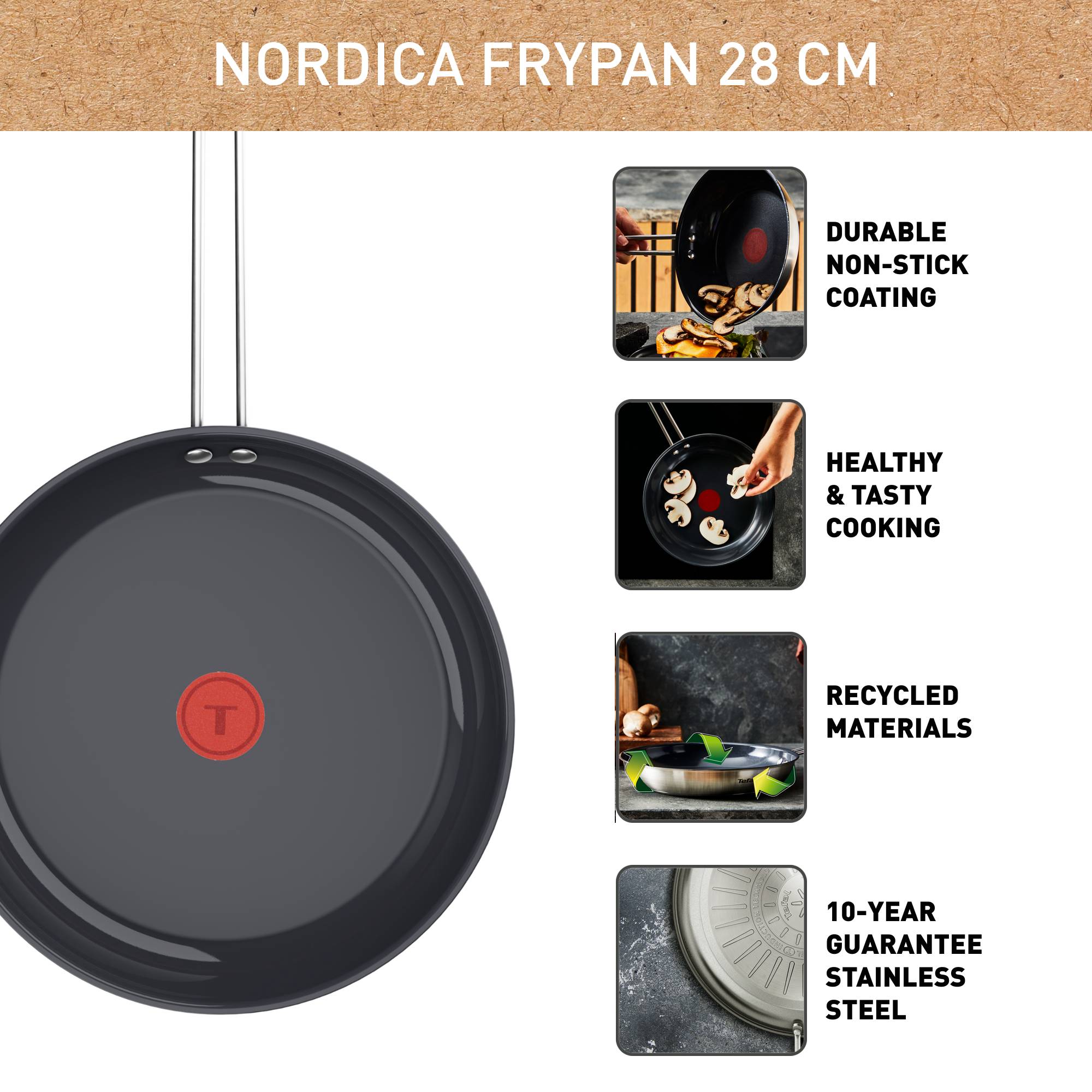 Nordica, Тиган 28 см H87106, Неръждаема стомана, Ново поколение незалепващо керамично покритие
