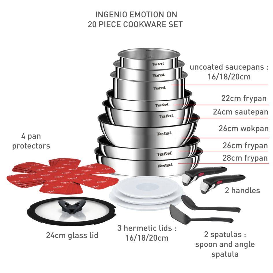 Комплект съдове за готвене Ingenio Emotion 20 ч., стъклен капак 