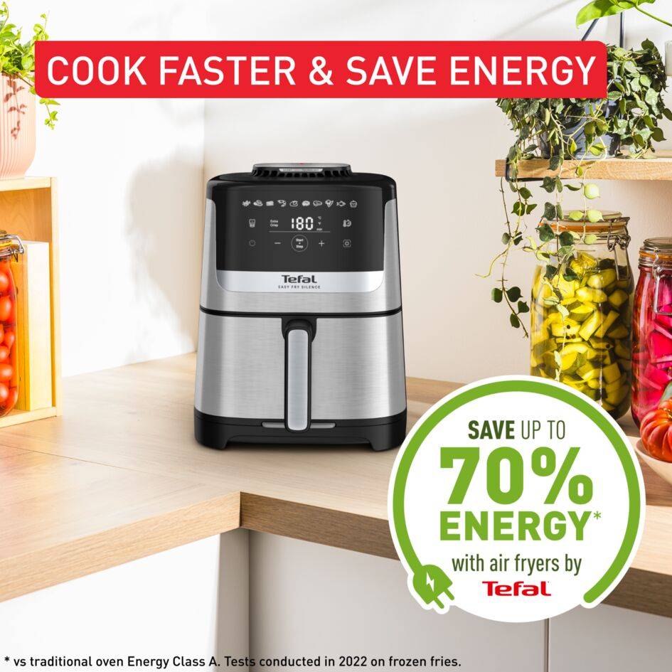 Easy Fry Silence, уред за готвене с горещ въздух, 5 л, безшумна технология, система Easy Clean & Store, неръждаема стомана
