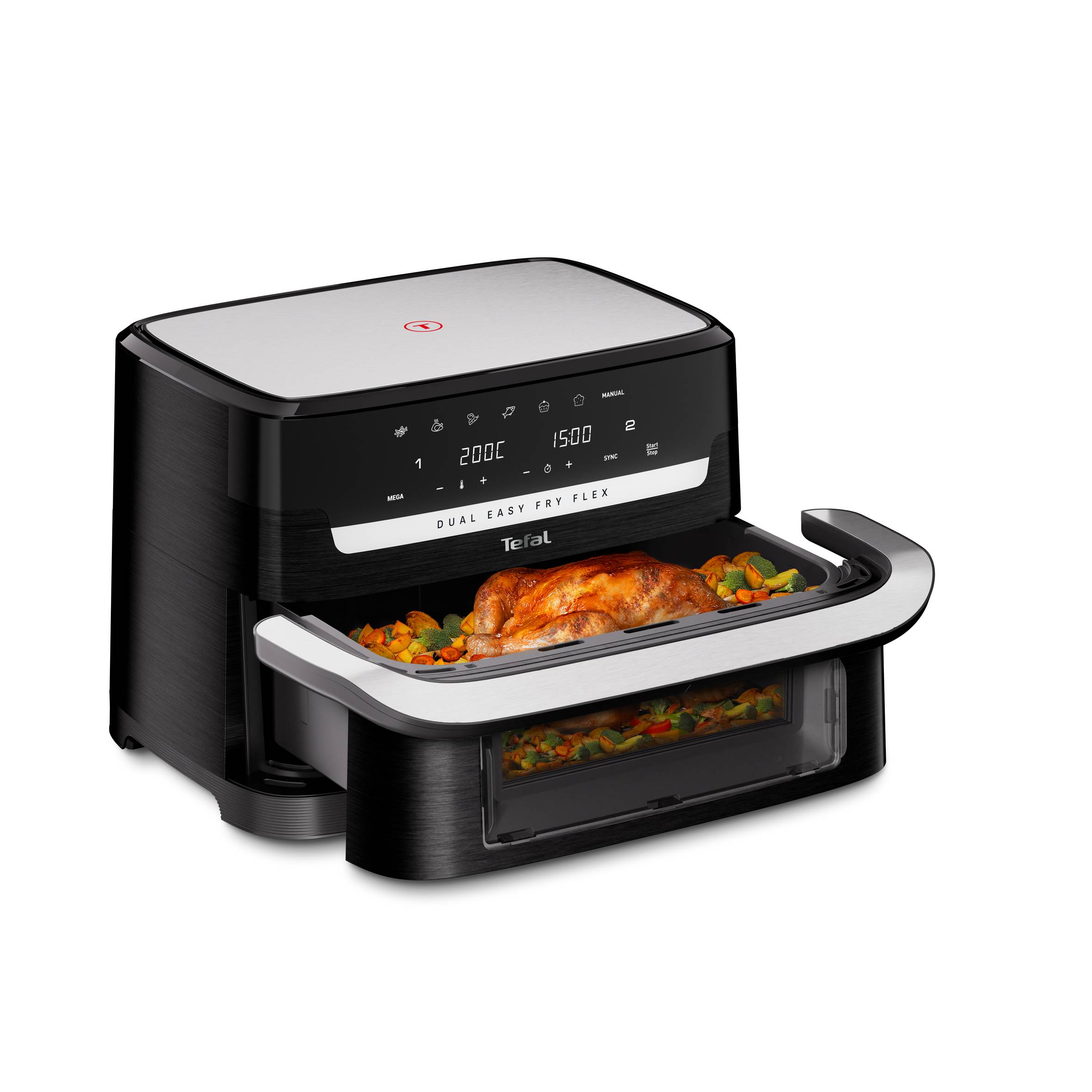 Dual Easy Fry Flex, Двоен уред за готвене с горещ въздух, разделител FlexCook, вместимост 9 л