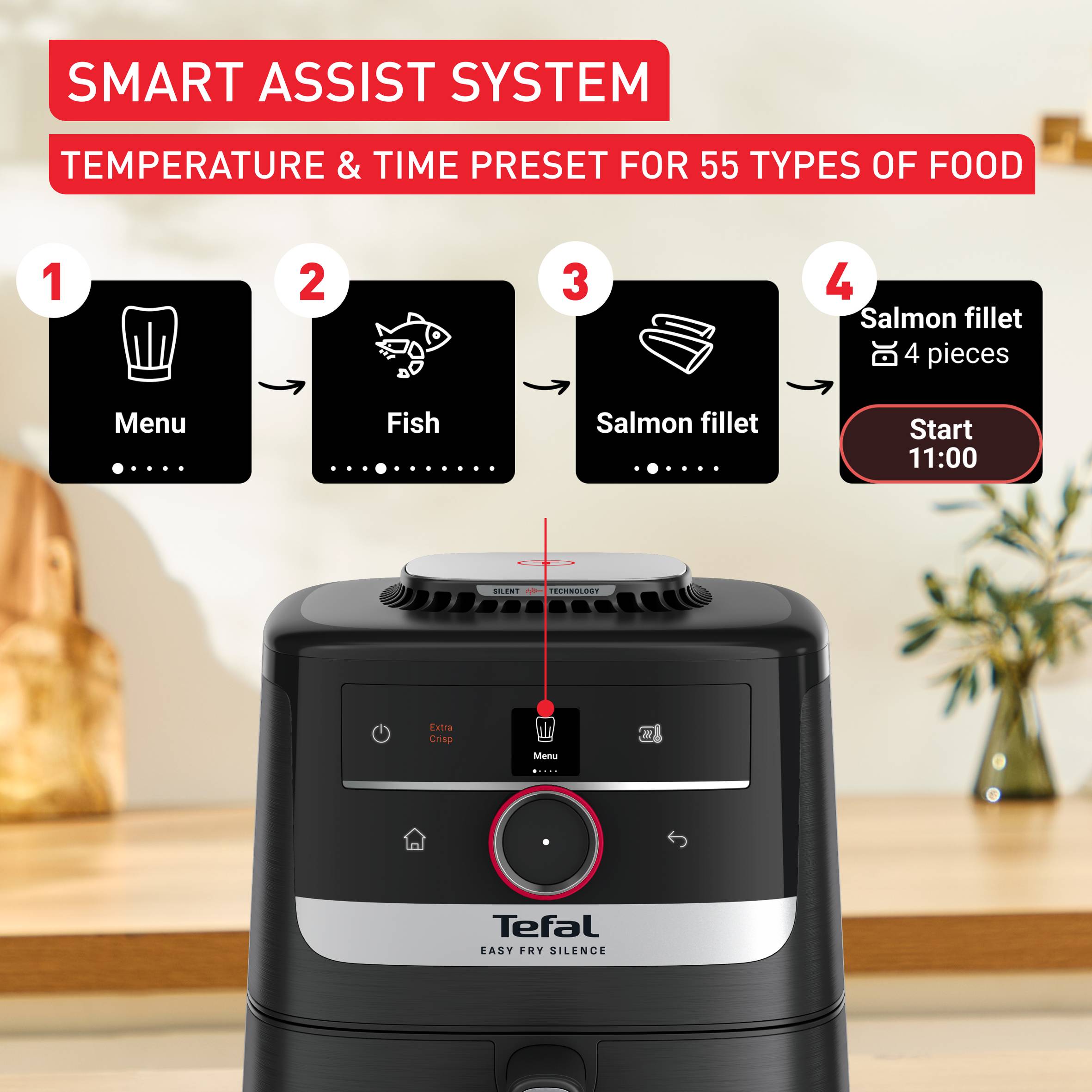 Easy Fry Silence, Air fryer 5L, Silent Technology, Smart Assist System