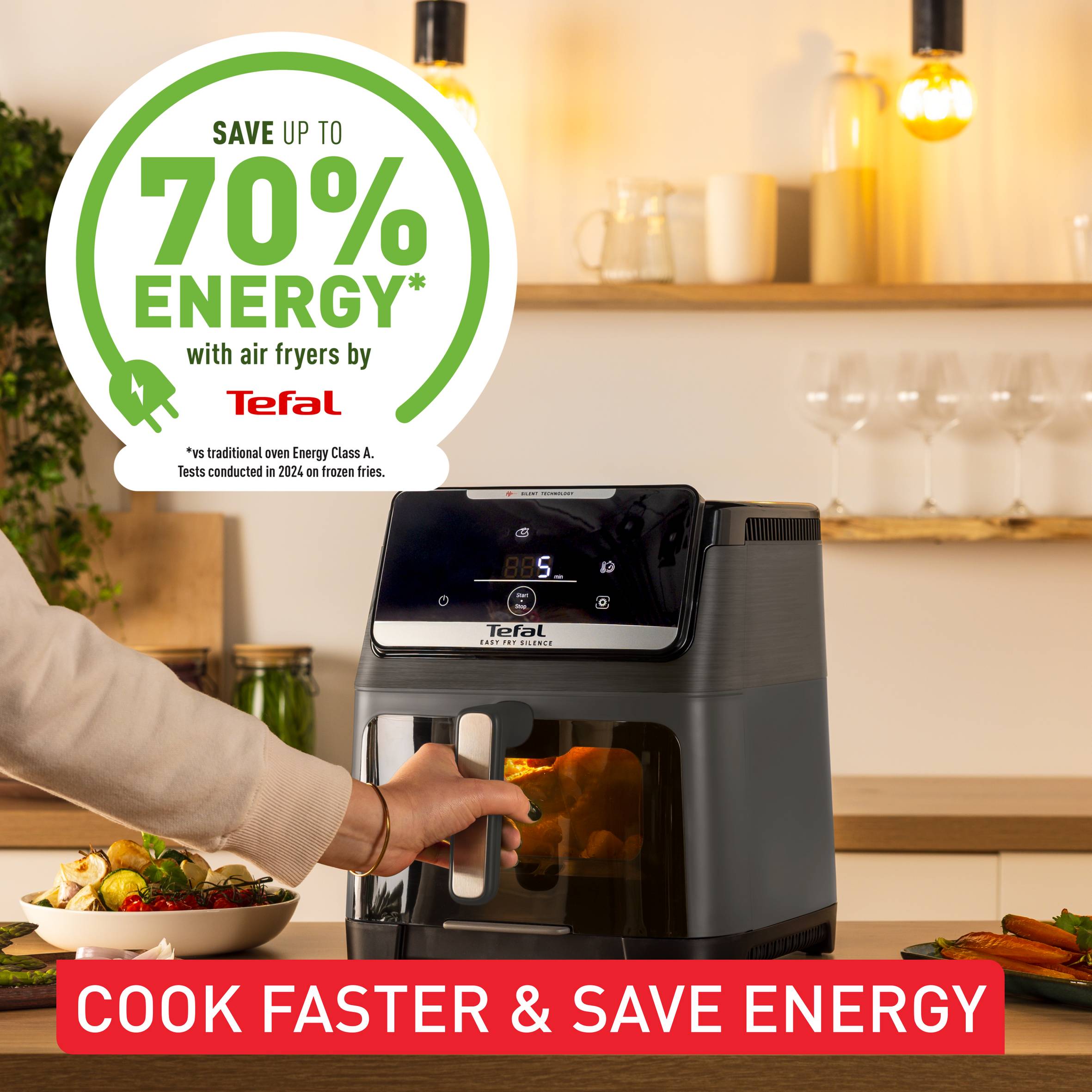 Уред за готвене с горещ въздух Tefal Easy Fry Silence 7L, тих и компактен, със свалящ се  преден панел на чекмеджето