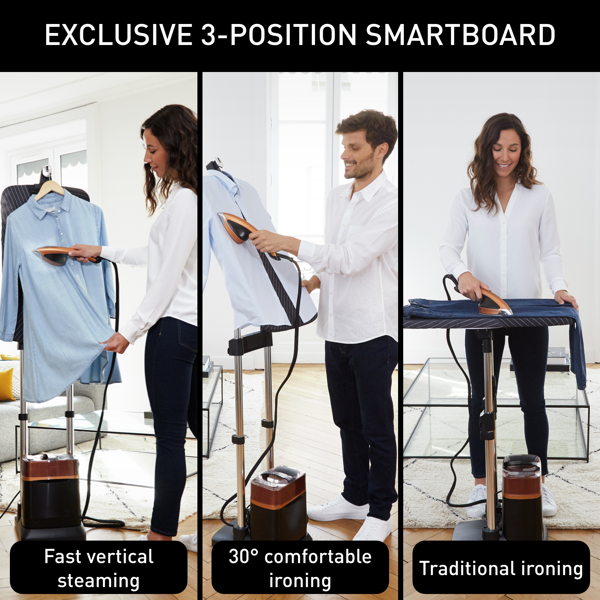 IXEO Power "Всичко в едно", Многофункционален Уред за Гладене с Пара QT2020E0, Smart Board дъска