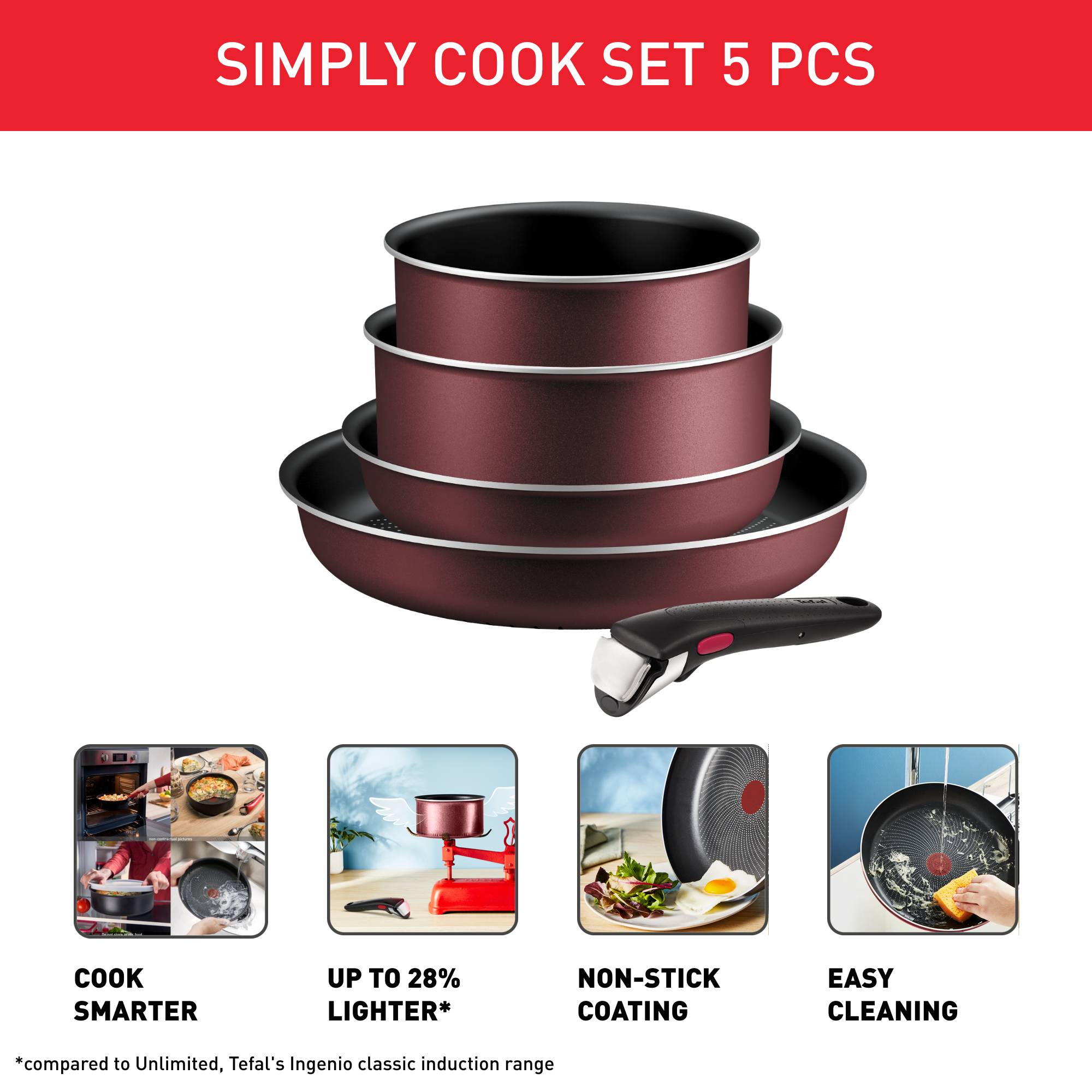 Ingenio Simply Cook, 5-Piece Cookware Set, Light Tech Technology Pots and Pans