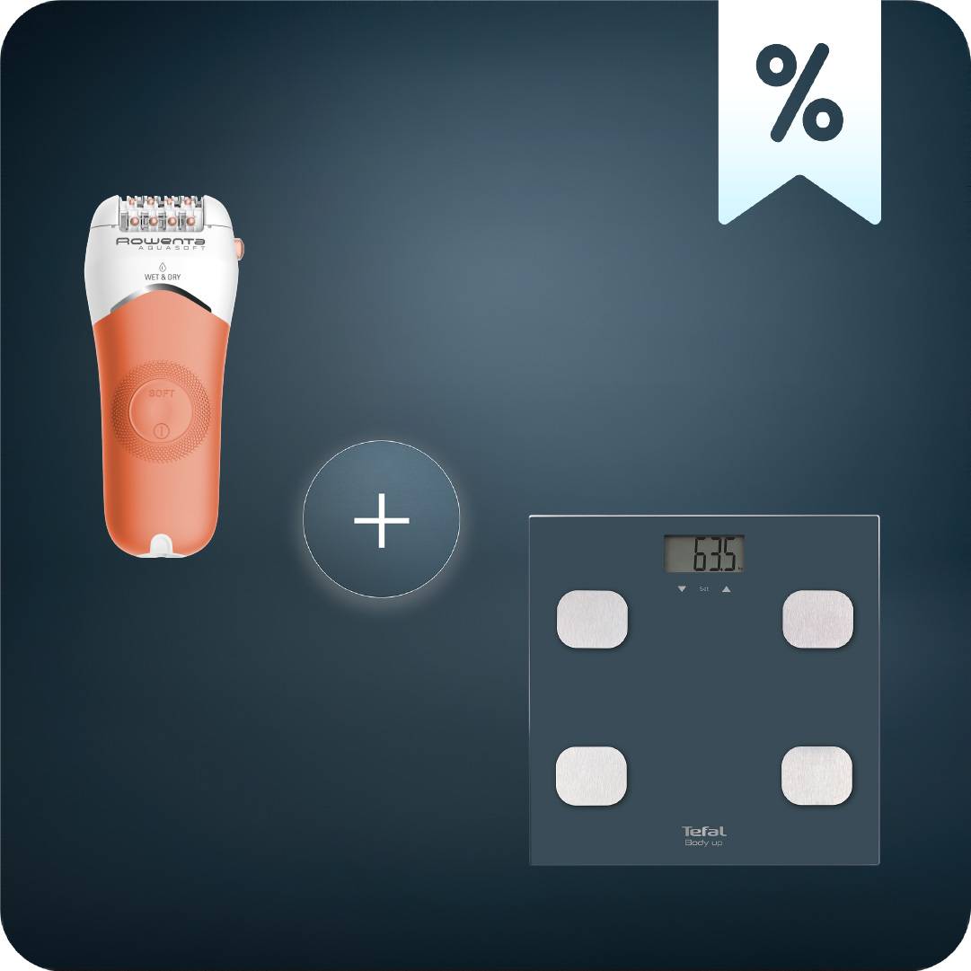 Пакет Водоустойчив Епилатор Aquasoft Wet & Dry EP4920 с 4 аксесоара и Персонална везна Body up BM2520, Телесни мазнини, BMI, до 150кг.