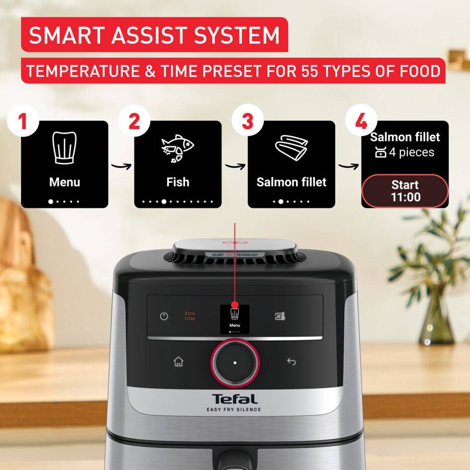 Уред за готвене с горещ въздух Tefal Easy Fry Silence 5L, тиха технология, система Smart Assist