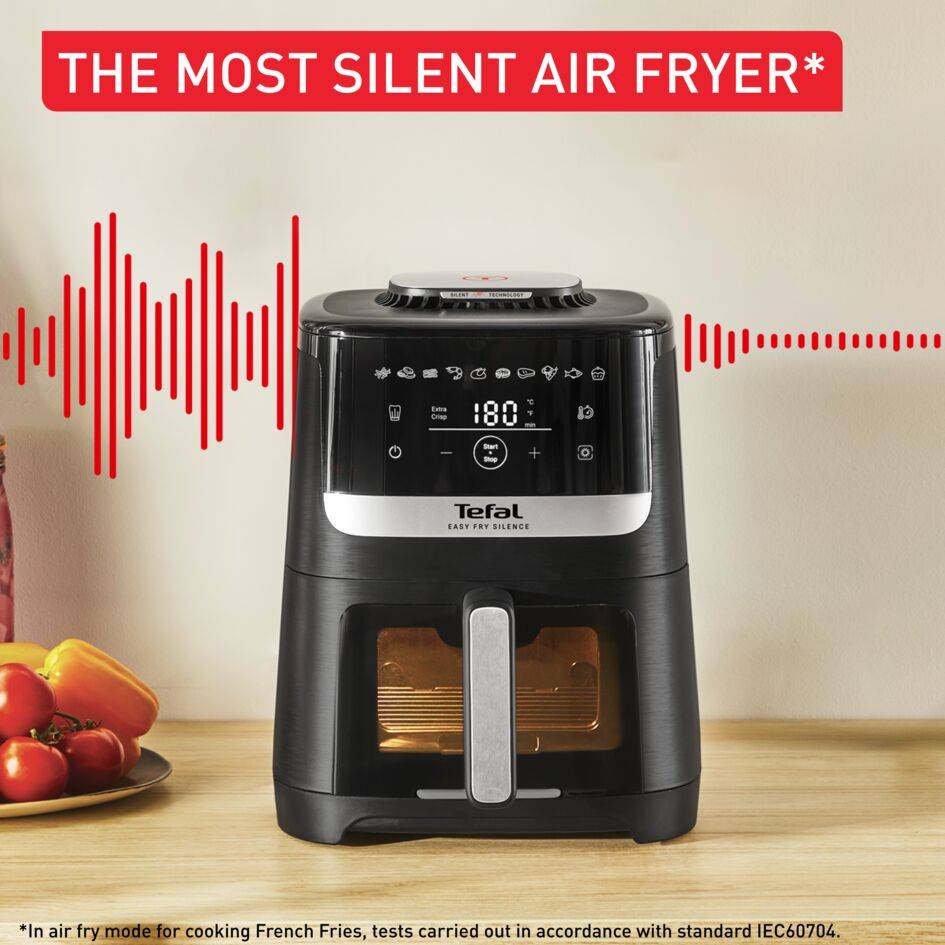 Easy Fry Silence с прозорец за наблюдение, Уред за готвене с горещ въздух, 5 L, Безшумна технология, Черен