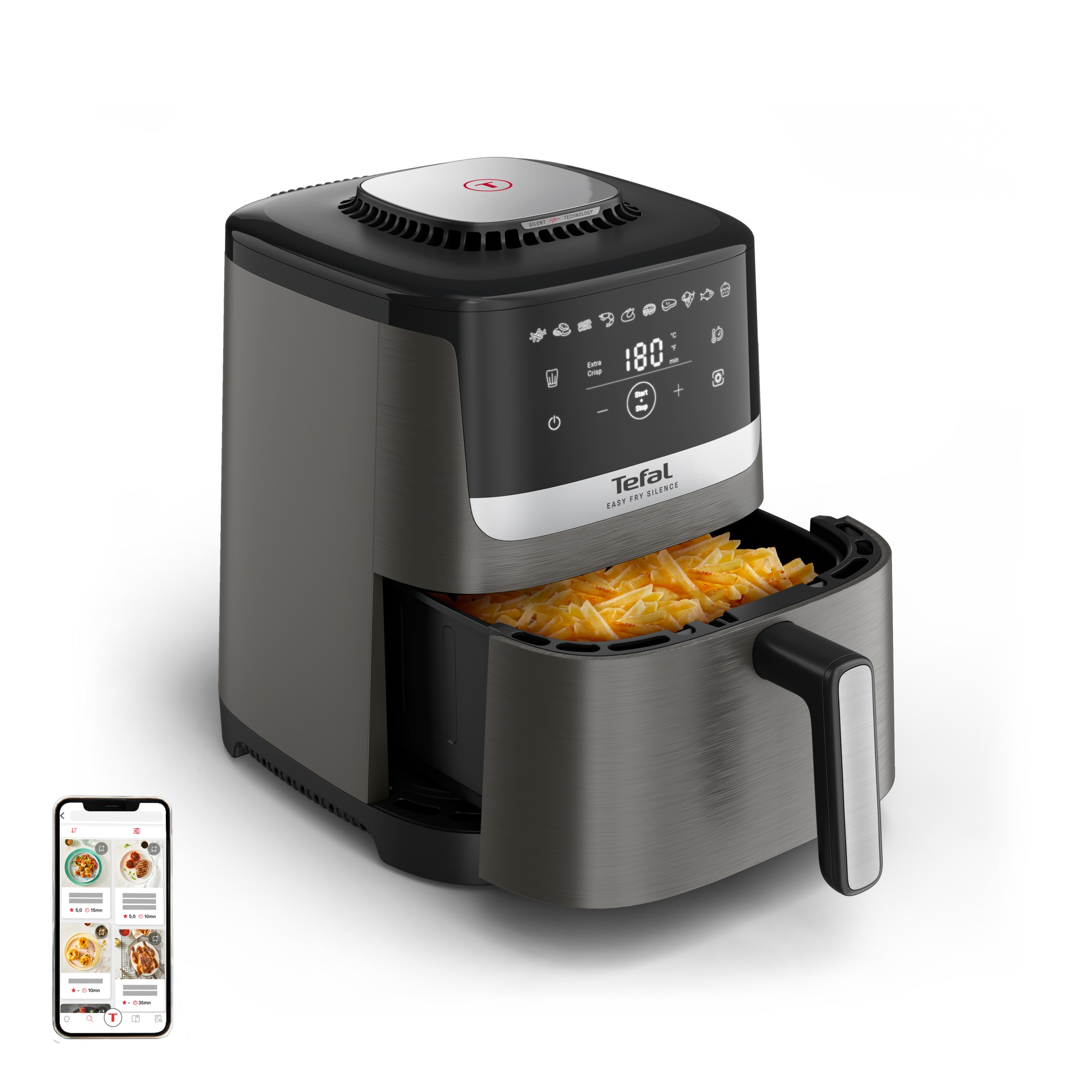 Easy Fry Silence XL Coal, Уред за готвене с горещ въздух, 5 L, безшумна технология, тъмносив цвят