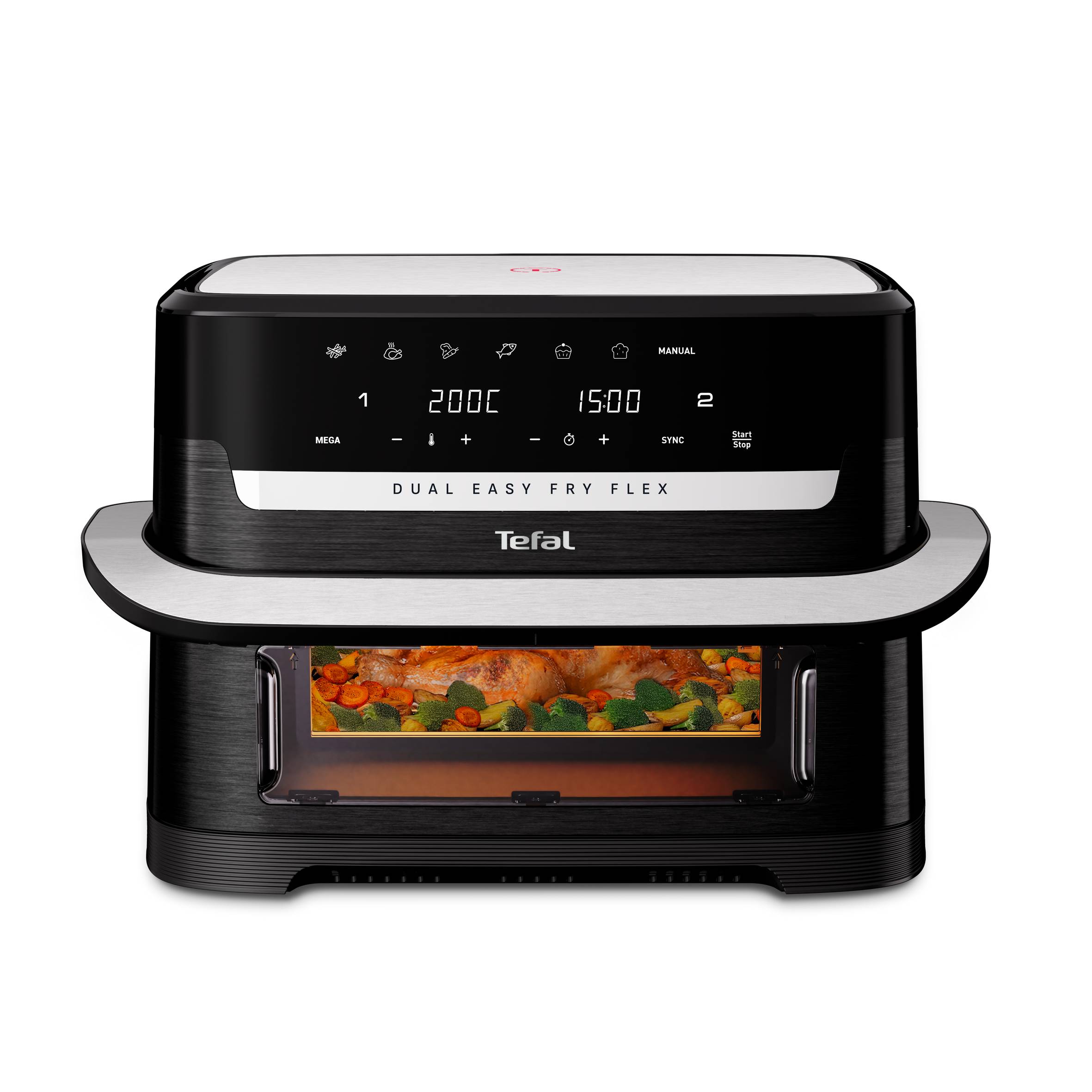 Dual Easy Fry Flex, Двоен уред за готвене с горещ въздух, разделител FlexCook, вместимост 9 л