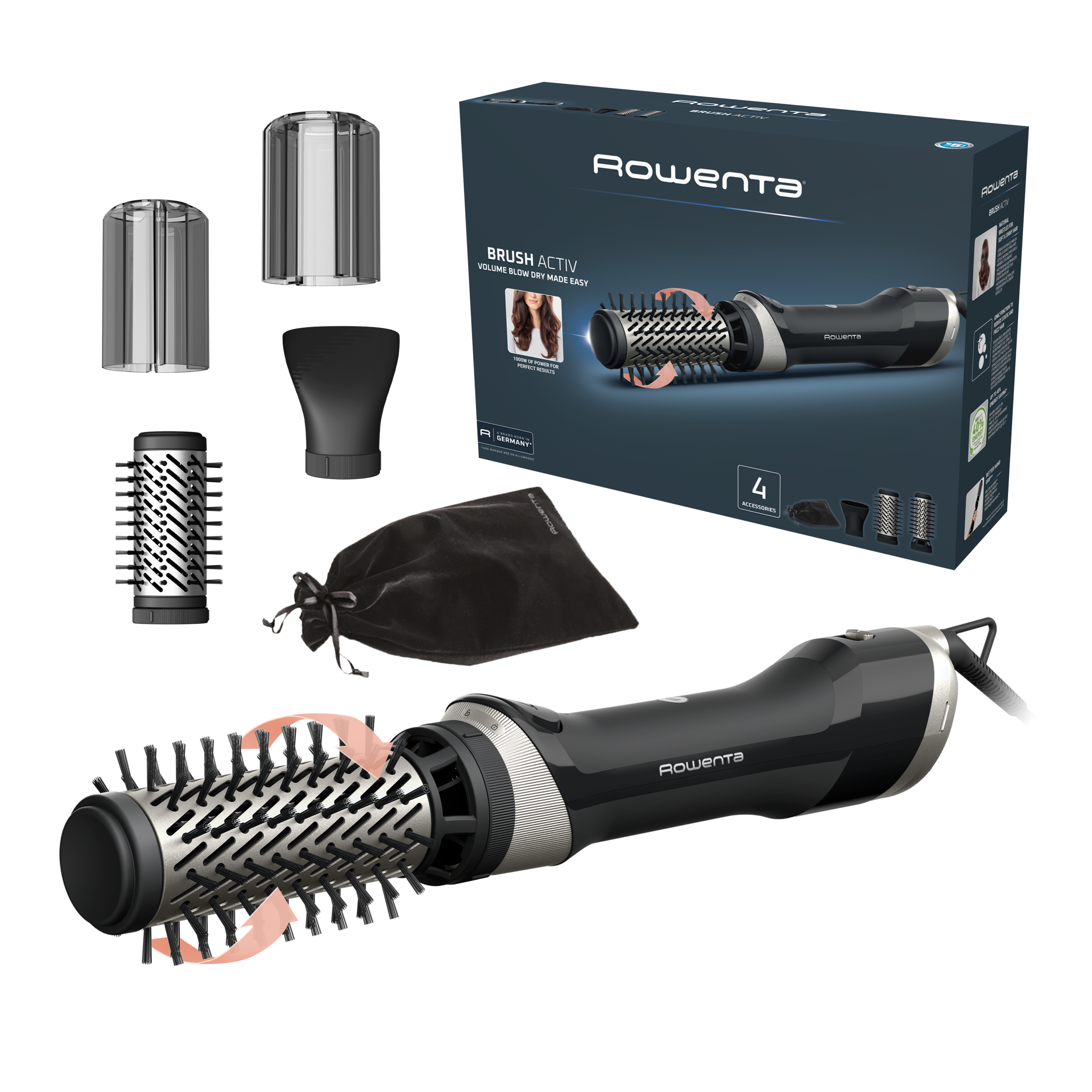 Brush Activ, въртяща се четка с горещ въздух, 1000 W четка с горещ въздух, ергономичен дизайн