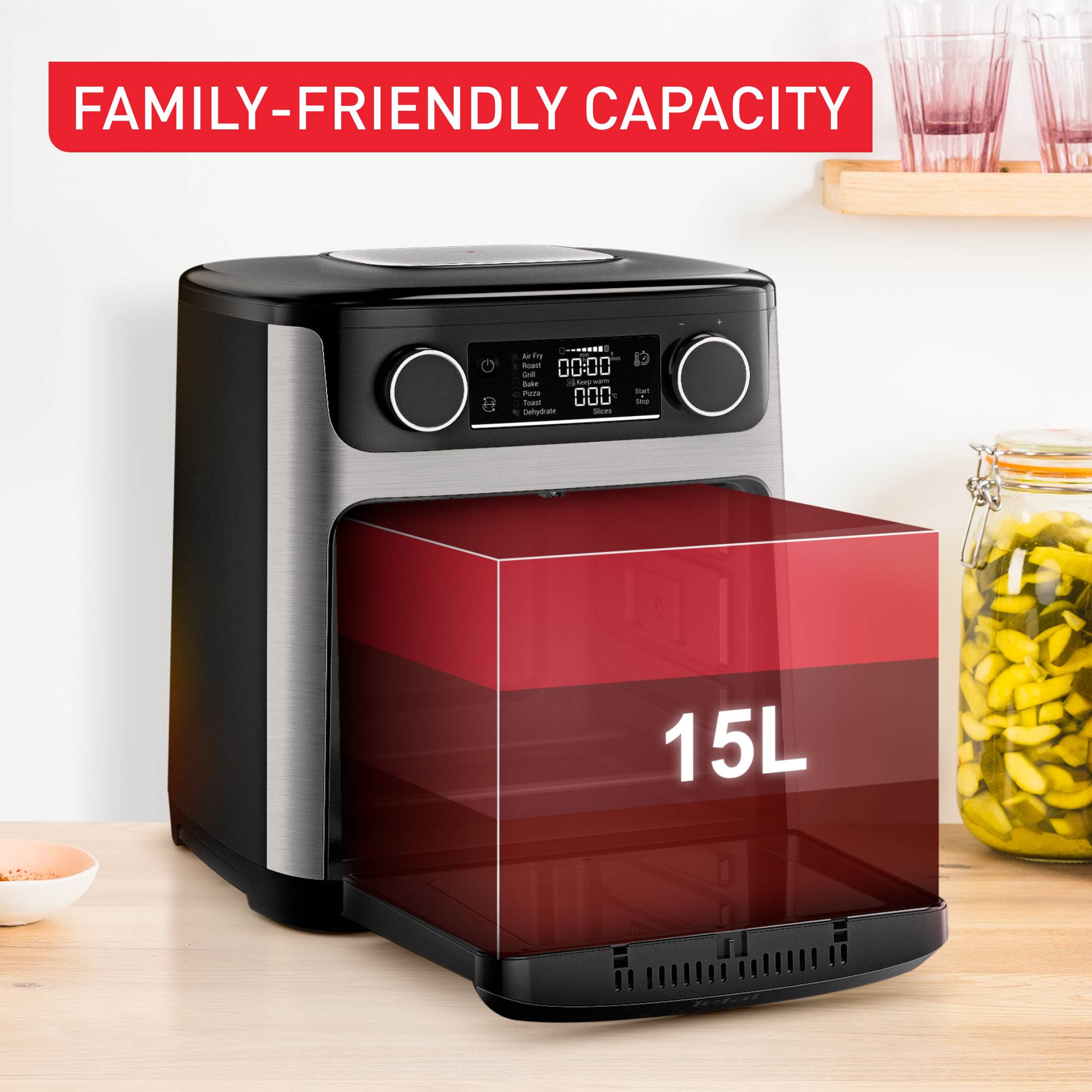 Easy Fry Multifunction 15 л, уред за готвене с горещ въздух и фурна с голям вместимост, 9 в 1