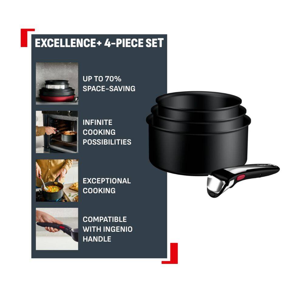 Ingenio Excellence+, дълбоки тигани 16/18/20 см,, комплект съдове за готвене от 3 части, подреждащи се един в друг съдове, незалепващо покритие, съвместимост с индукционни котлони