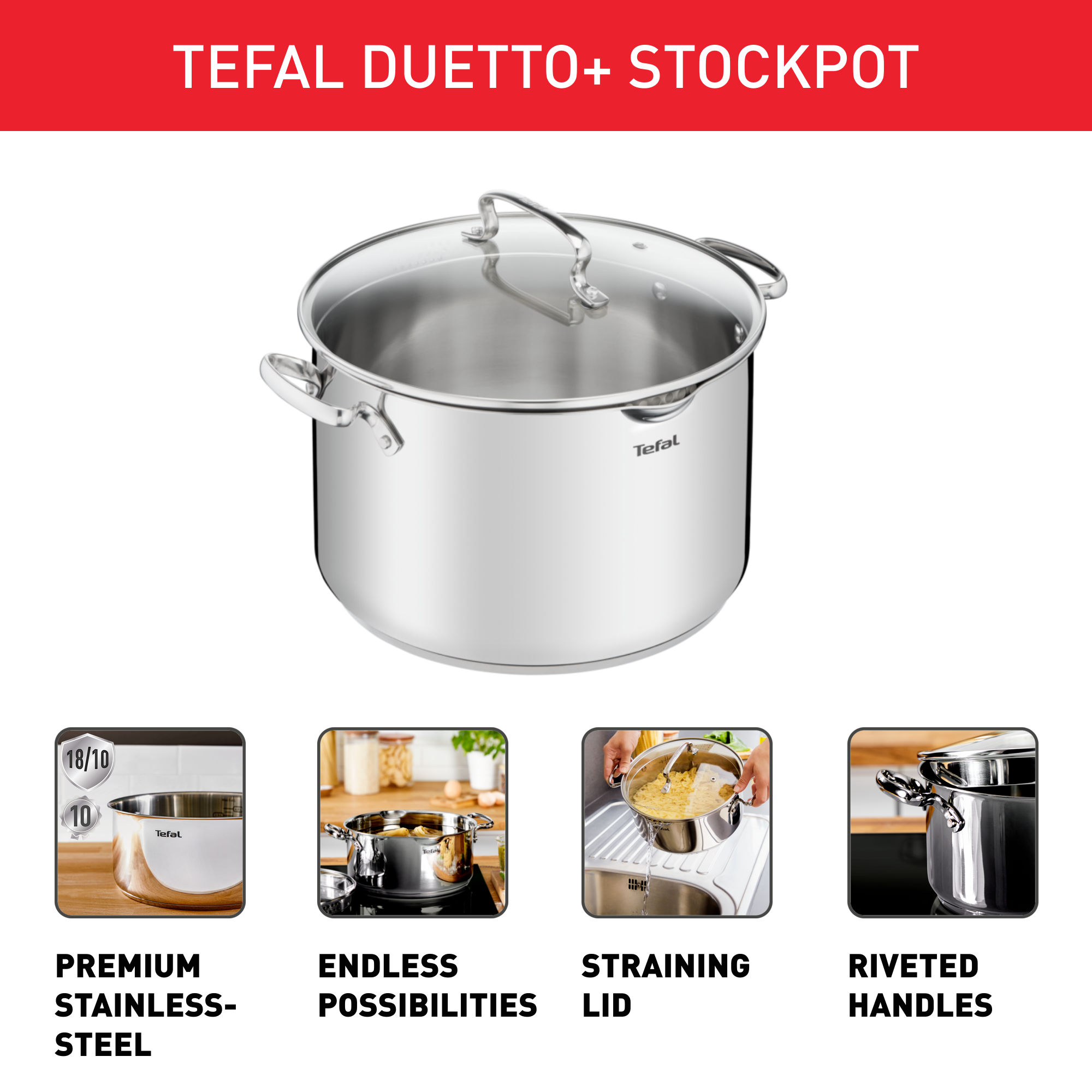 Duetto+ Stockpot 28cm, 10-years guarantee, Premium stainless-steel