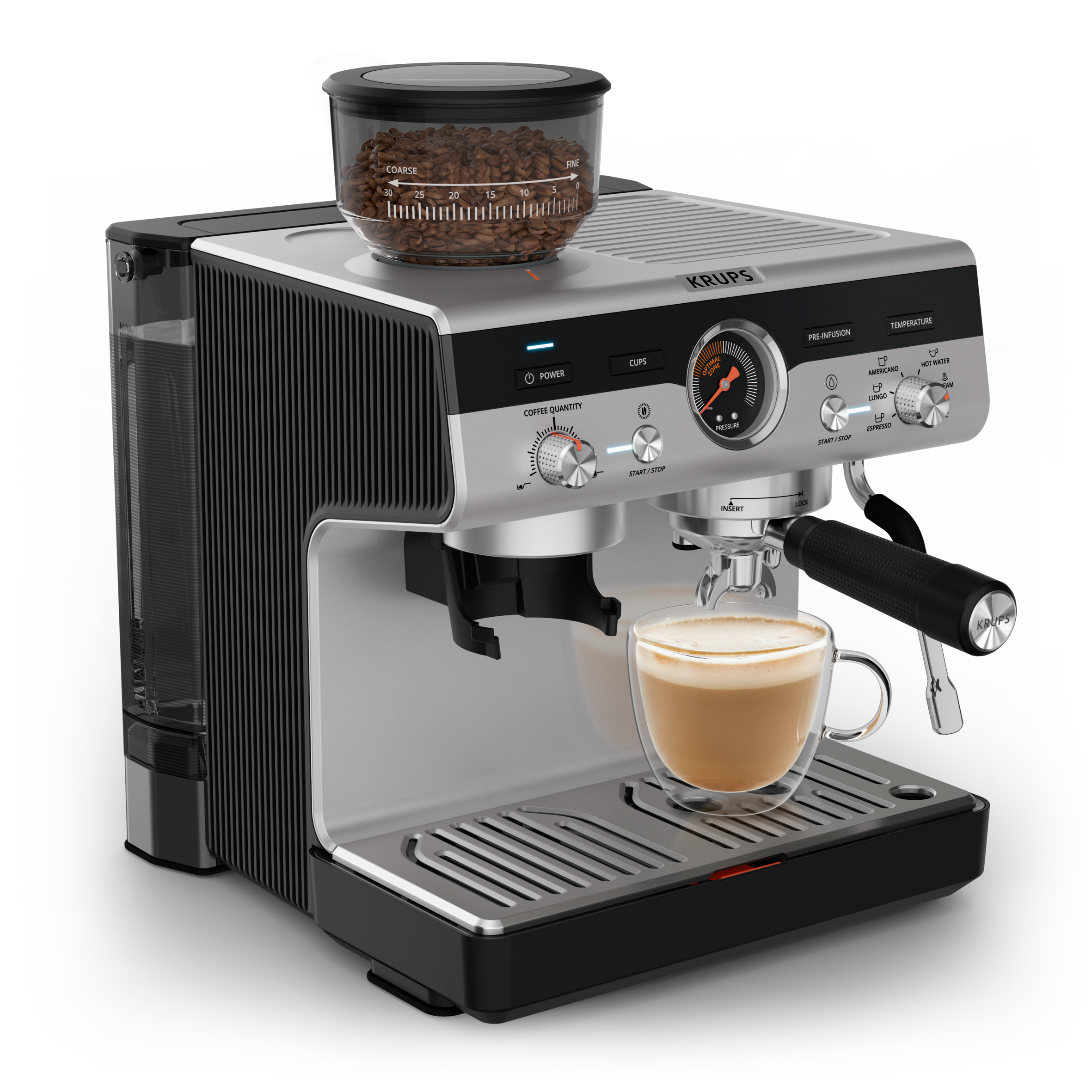 Ръчна еспресо машина с кафемелачка Krups Precision+, Перфектно еспресо, Бариста станция за тампиране