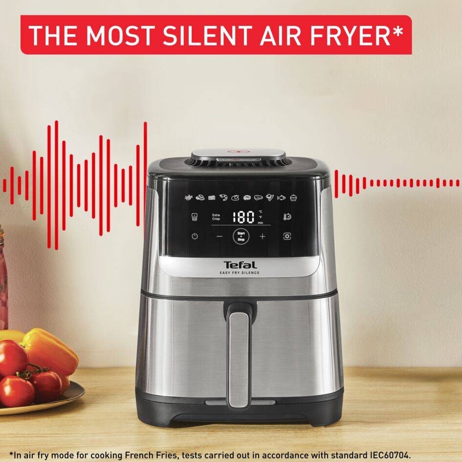 Easy Fry Silence, Air fryer, 5 L, Silent Technology, Easy Clean & Store System, Stainless Steel