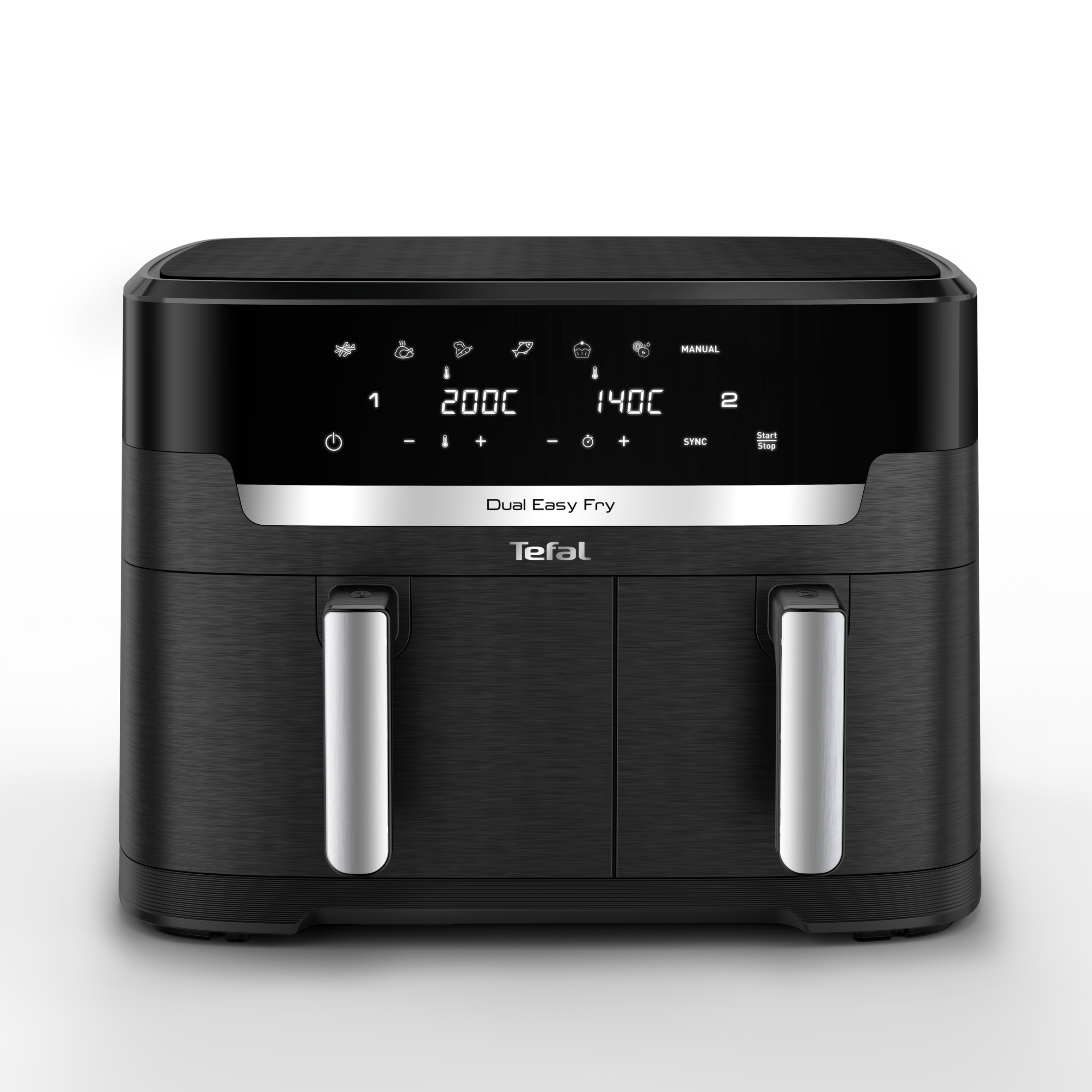 Пакет Двоен уред за готвене с горещ въздух Dual Easy Fry XXL, синхронизирано готвене и вместимост от 11 L и Нож на майстора Ever Sharp с Калъф, с вградено точило