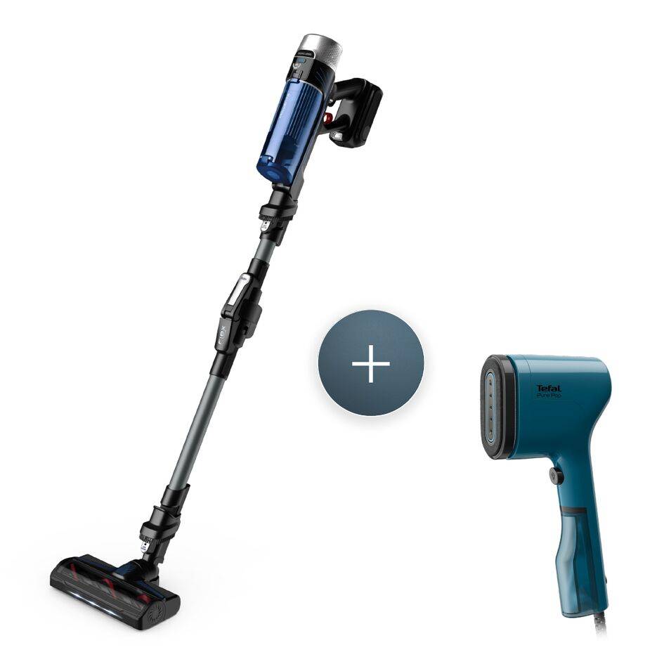 Пакет Многофункционална прахосмукачка Rowenta X-FORCE FLEX 9.60 AQUA RH20C7WO и Pure Pop, Ръчен уред за гладене DT2020