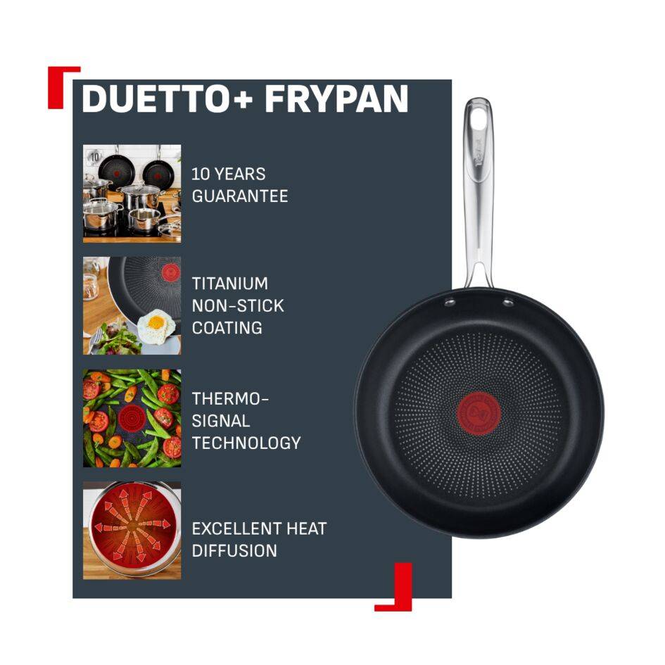 Duetto + Set 3 frypans 20/24/28 cm 10-Year Guarantee, Premium-Quality Stainless Steel, Induction Pan, Thermo Signal™&nbsp;Heat Indicator
