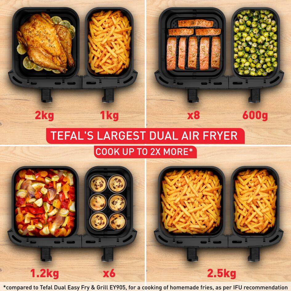 XXL Dual Easy Fry, XXL Dual Air fryer, Synchronized Cooking, 11 L Capacity, +8 people
