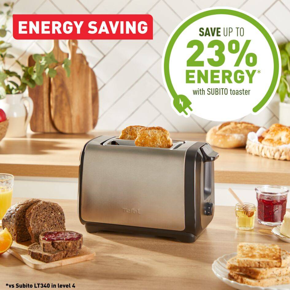 Subito, 2-Slot Toaster with Bun Warmer, Faster Toasting, Black & Inox