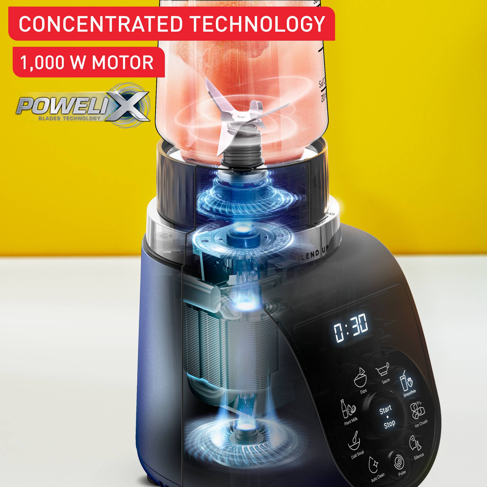 Blend Up, Мощен мини блендер, 1000 W, 8 автоматични програми