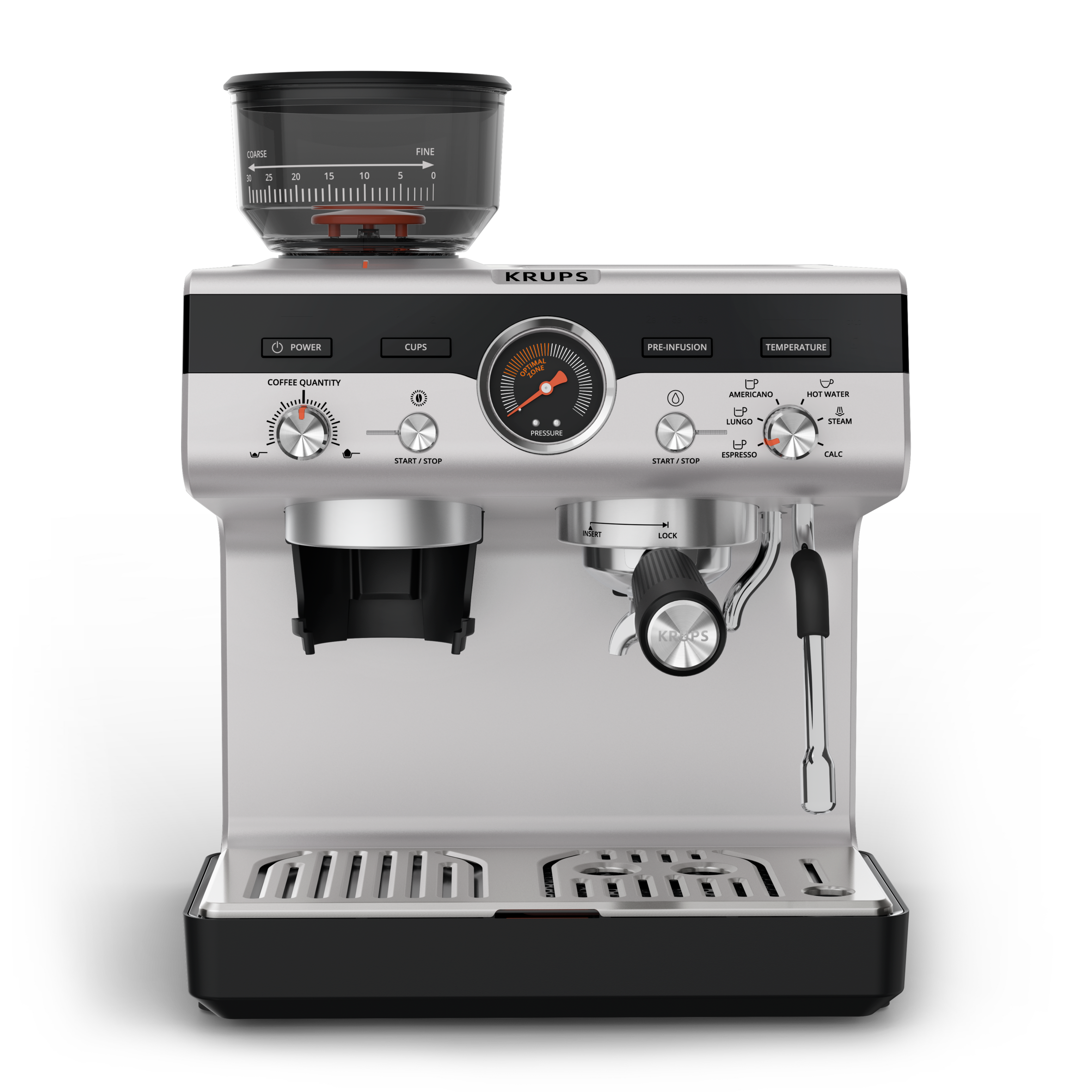 Ръчна еспресо машина с кафемелачка Krups Precision+, Перфектно еспресо, Бариста станция за тампиране