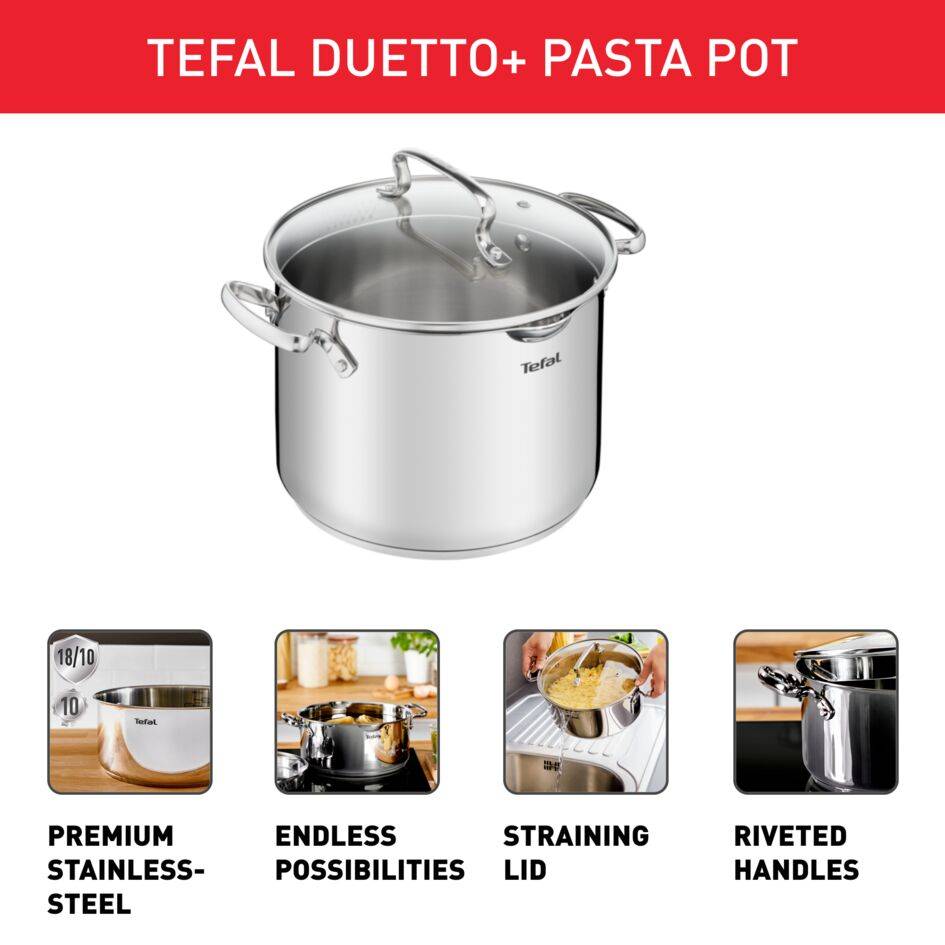 Duetto+ Pasta Pot 22cm, 10-years guarantee, Premium stainless-steel