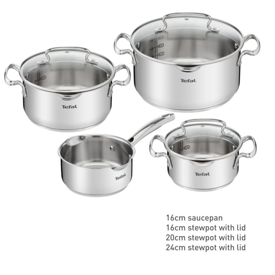 Duetto+  7pc Set Saucepan 16cm, Stewpots 16/20/24 cm with Lids, 10 year guarantee, Premium quality, Stainless steel