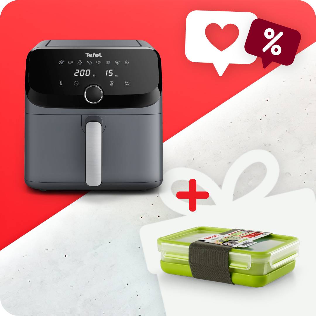 Пакет Уред за готвене с горещ въздух Easy Fry Mega 7.5 L с 8 автоматични програми и Кутия за Обяд 1.2л. с 3 разделителни приставки