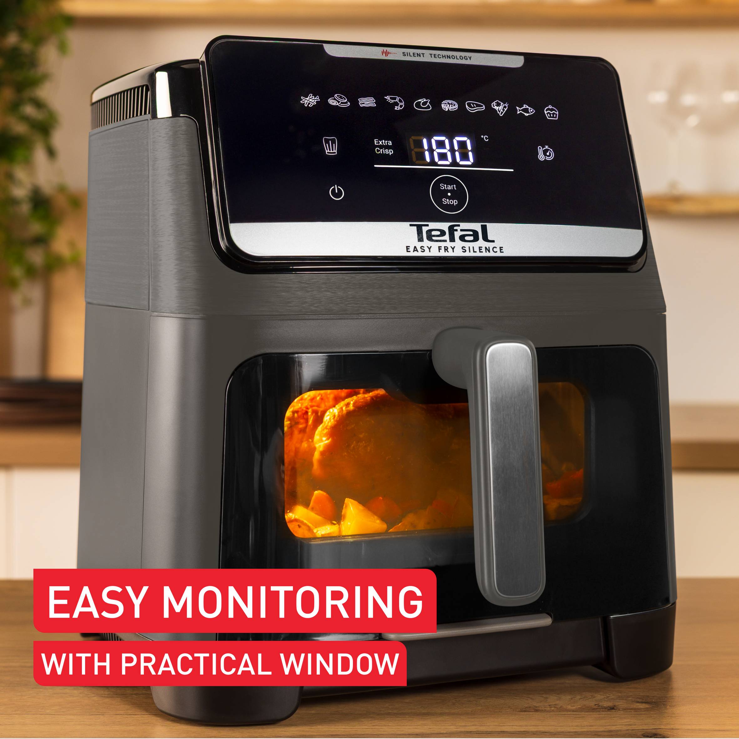 Уред за готвене с горещ въздух Tefal Easy Fry Silence 7L, тих и компактен, със свалящ се  преден панел на чекмеджето