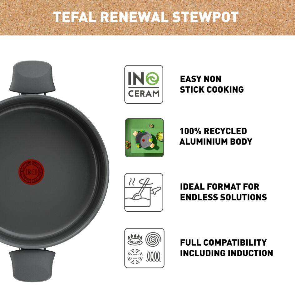 Тенджера Tefal Renewal C4264673, 24 см, Керамично незалепващо покритие