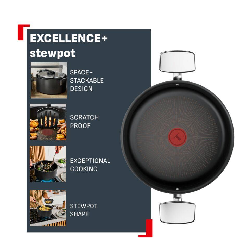 Excellence+ , Тенджера 24 см + Капак, Незалепващо покритие