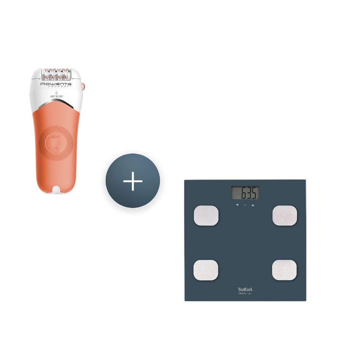Пакет Водоустойчив Епилатор Aquasoft Wet & Dry EP4920 с 4 аксесоара и Персонална везна Body up BM2520, Телесни мазнини, BMI, до 150кг.