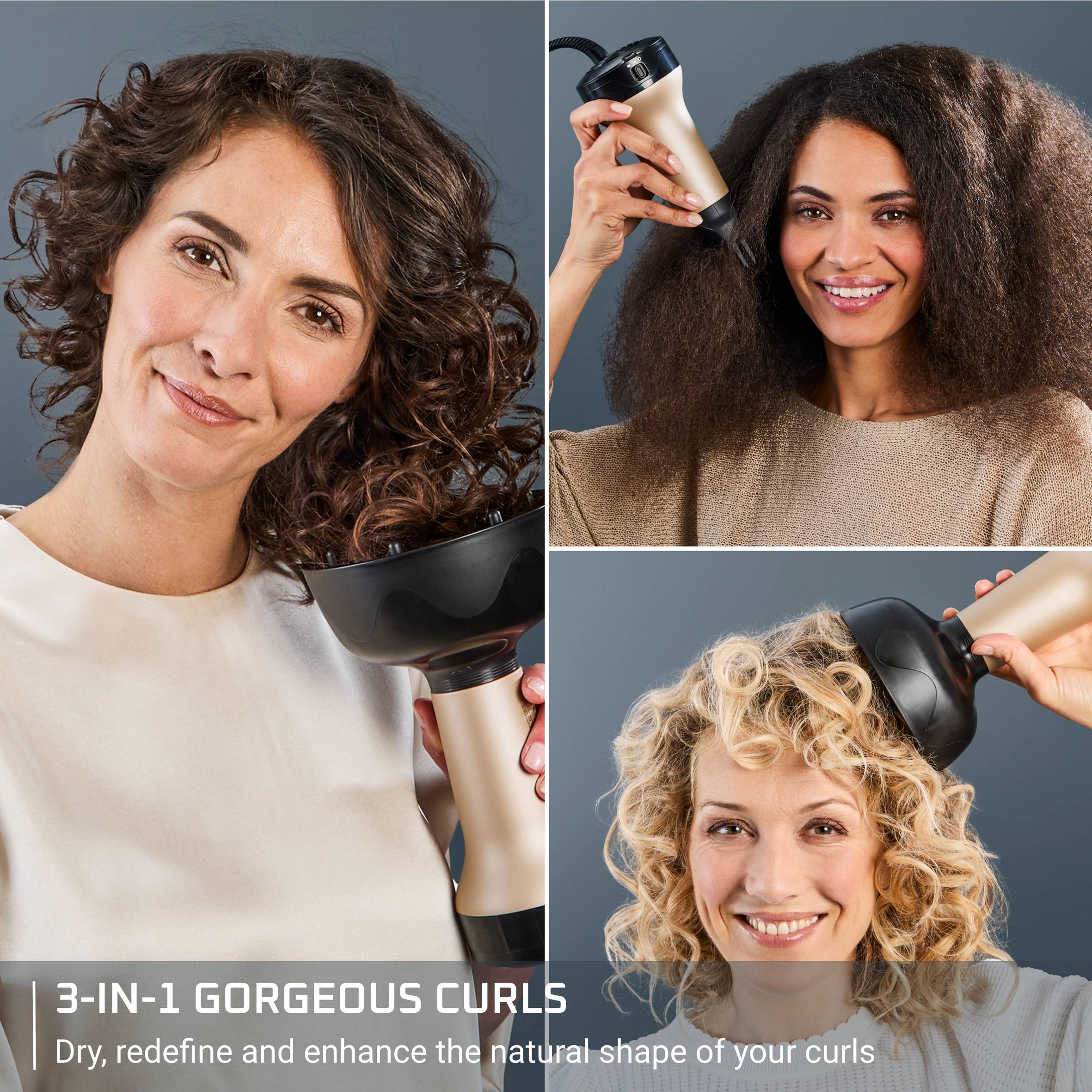 Curl Harmony, 3-in-1 Hot Air Diffuser, Curly Hair Types
