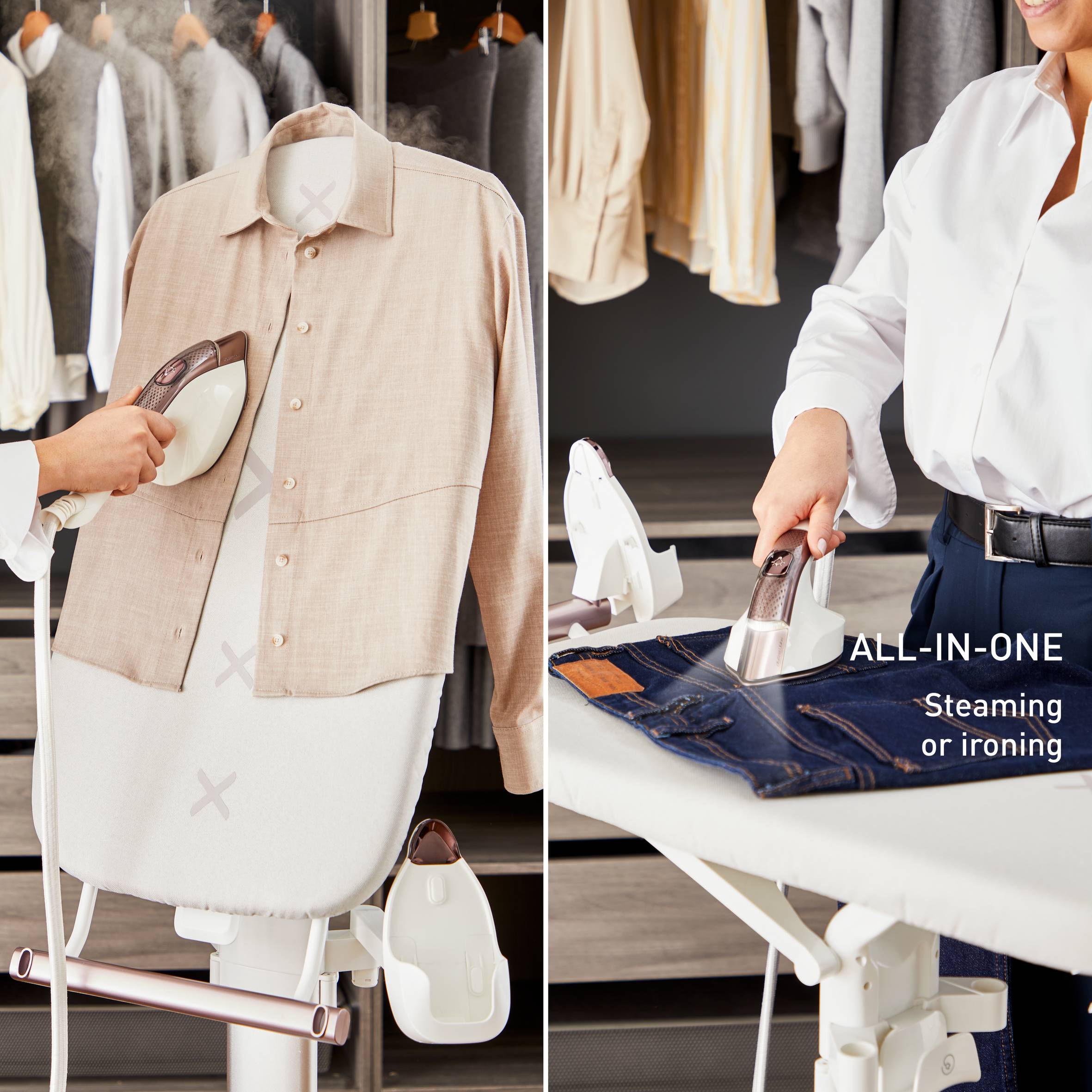 Многофункционален уред за гладене с пара IXEO Vision, решение "всичко в едно", няколко позиции на дъската