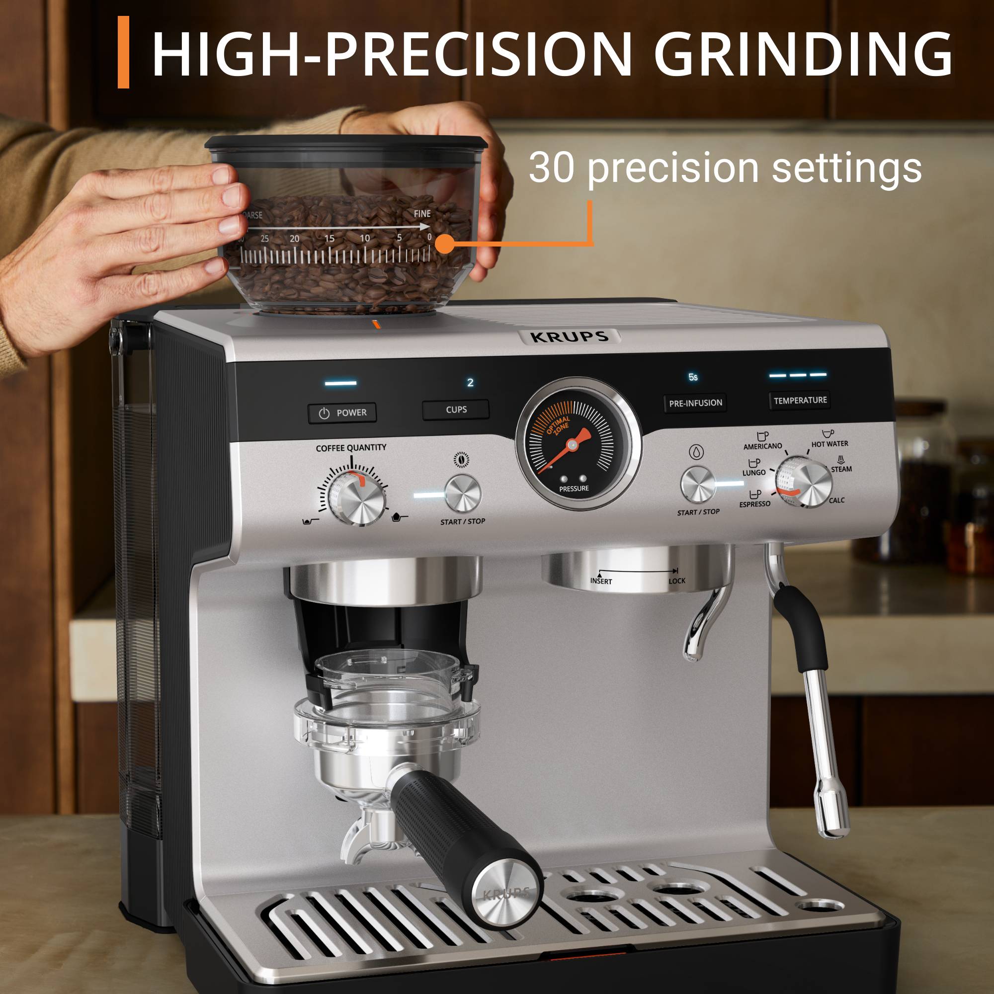 Precision, ръчна еспресо кафемашина с мелница, перфектно еспресо, интуитивен интерфейс