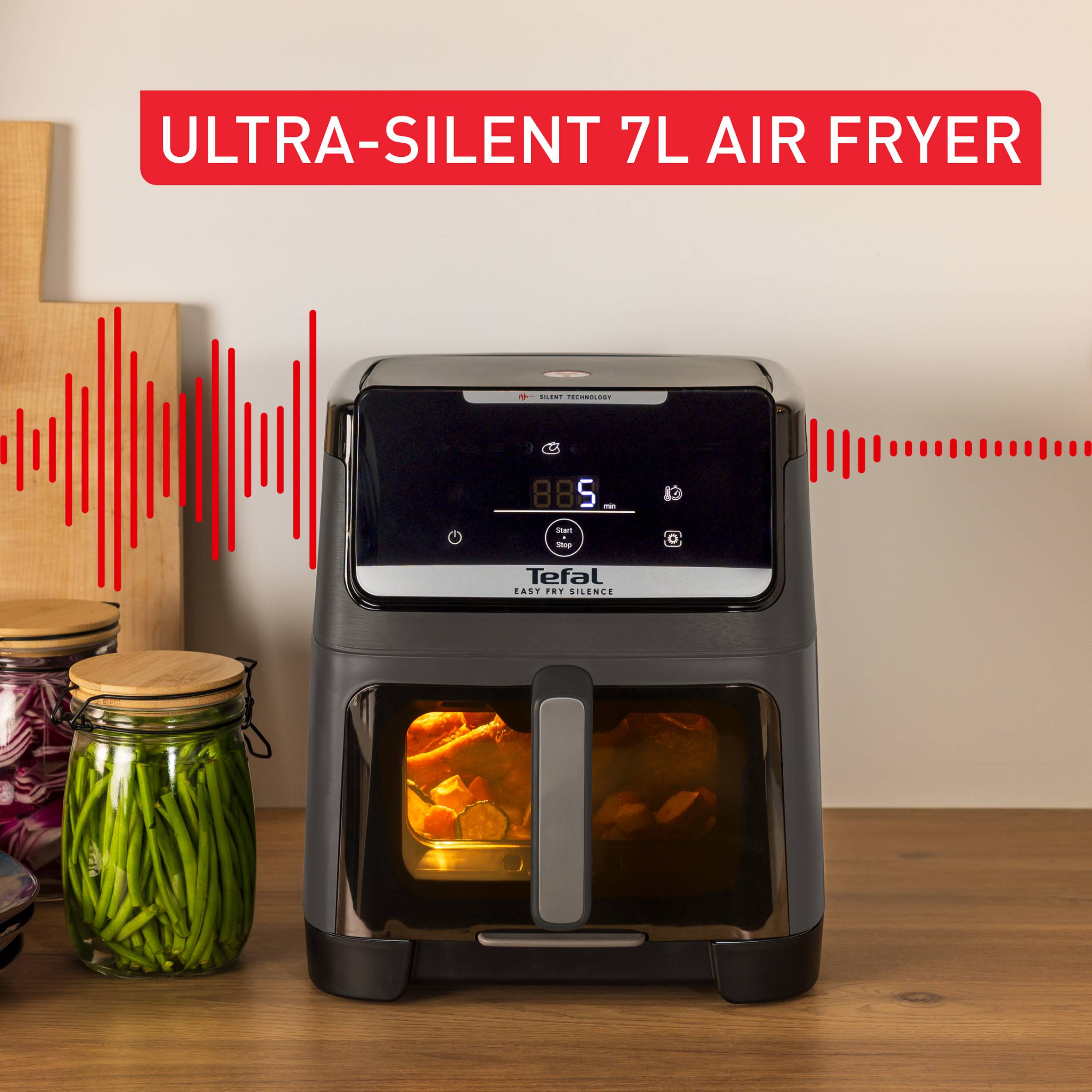 Уред за готвене с горещ въздух Tefal Easy Fry Silence 7L, тих и компактен, със свалящ се преден панел на чекмеджето