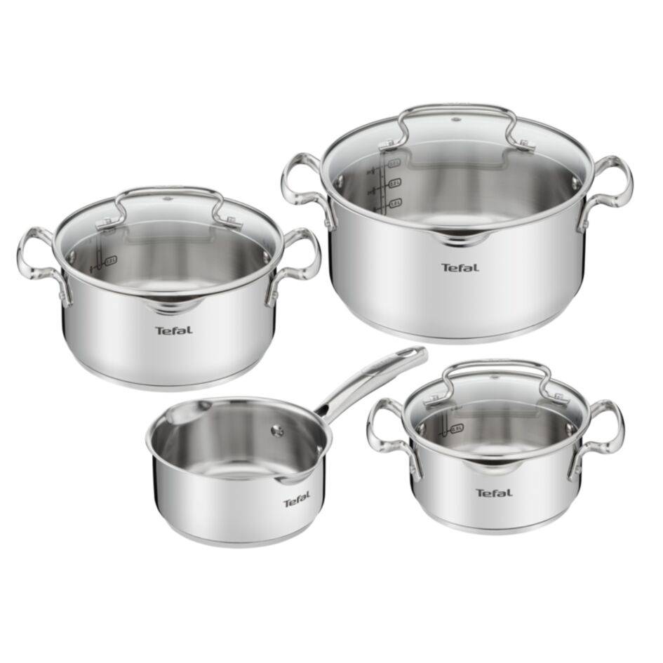 Duetto+  7pc Set Saucepan 16cm, Stewpots 16/20/24 cm with Lids, 10 year guarantee, Premium quality, Stainless steel