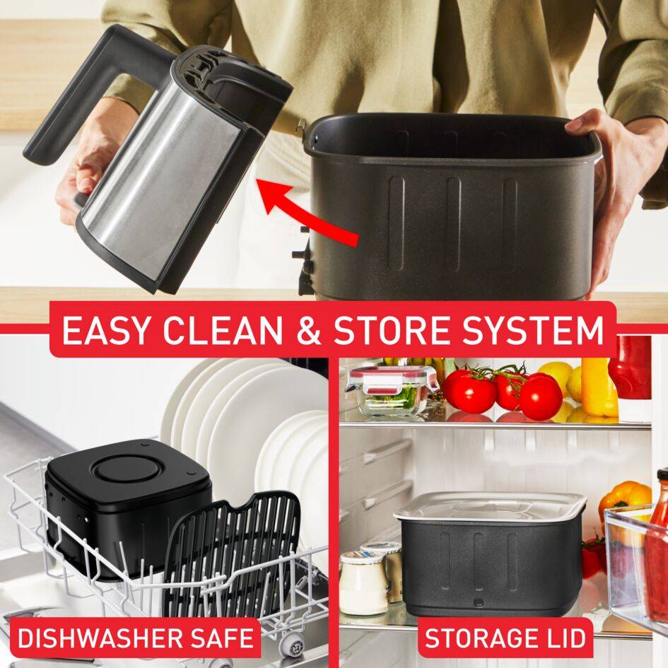 Easy Fry Silence, уред за готвене с горещ въздух, 5 л, безшумна технология, система Easy Clean & Store, неръждаема стомана