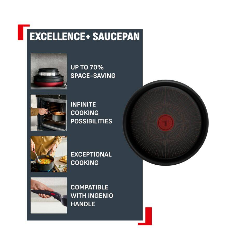Ingenio Excellence+ Saucepan 18 cm, Stackable, Non-Stick Coating, Induction Compatible
